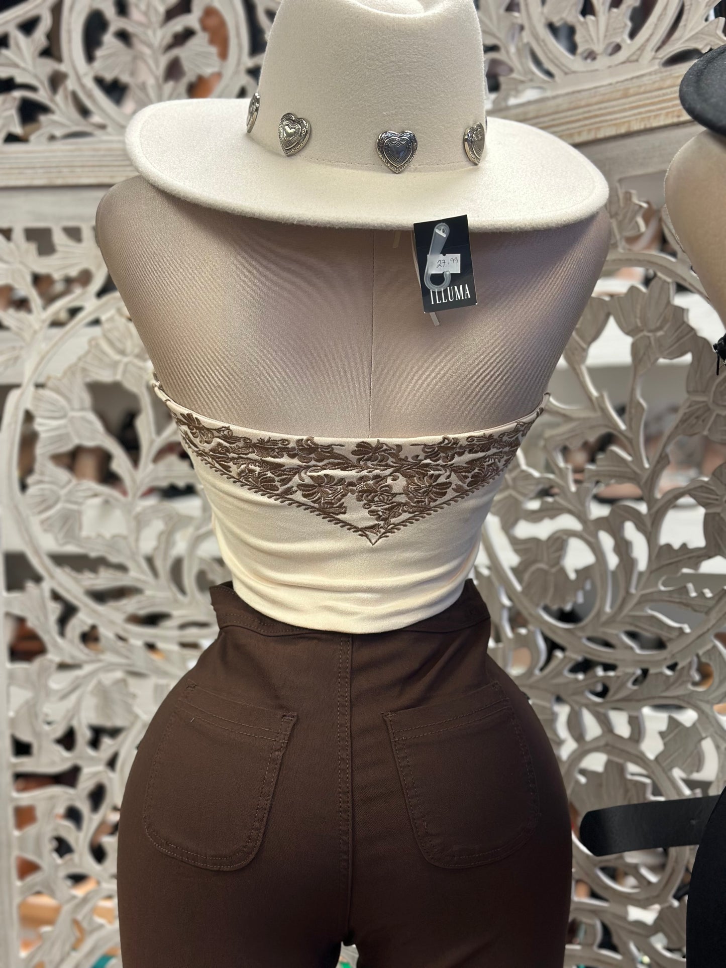 Embroidered Western Strapless Top- Estira, Stretchy