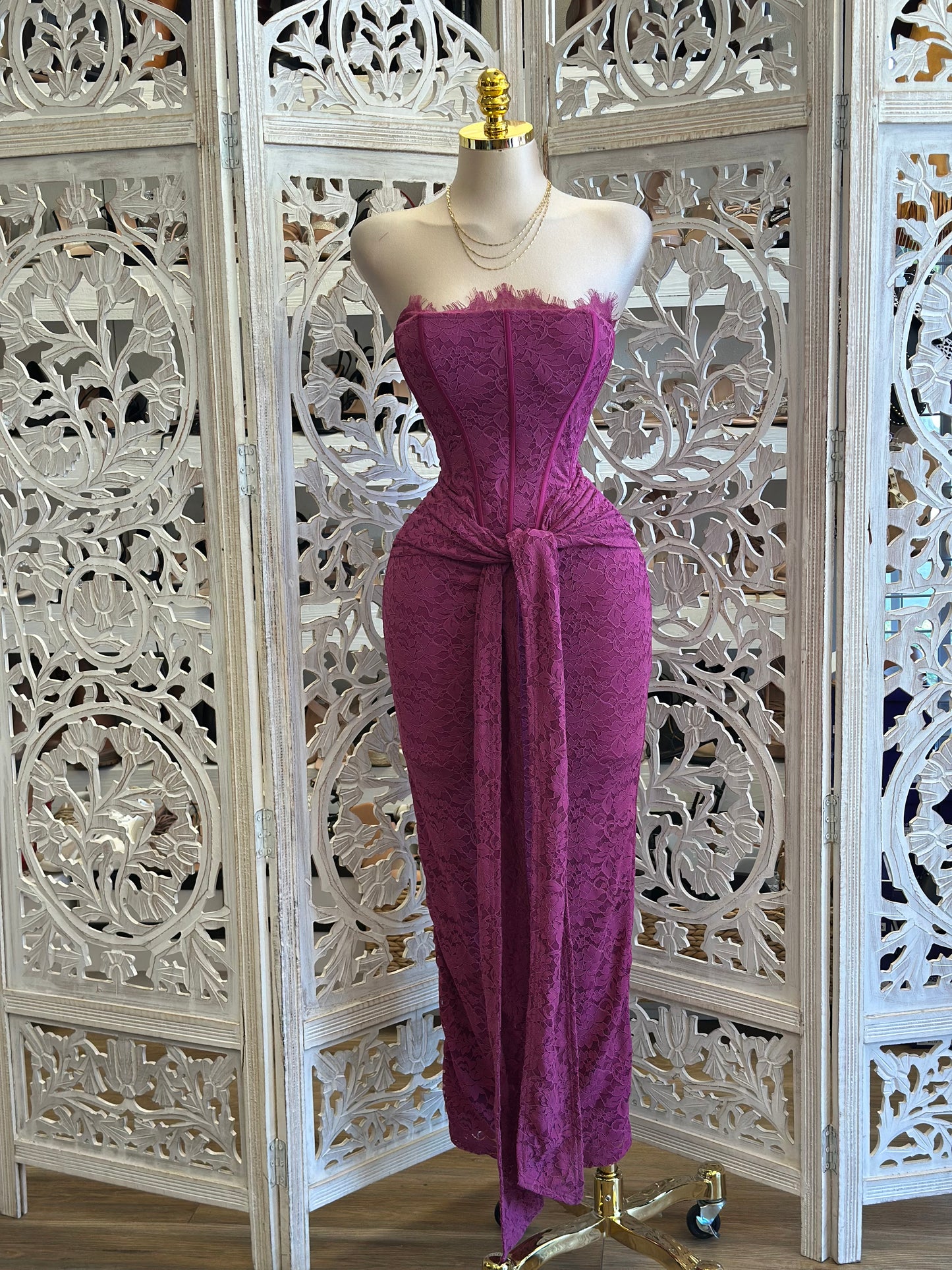 Deep Berry Lace Corset Dress- Stretchy ,Estira