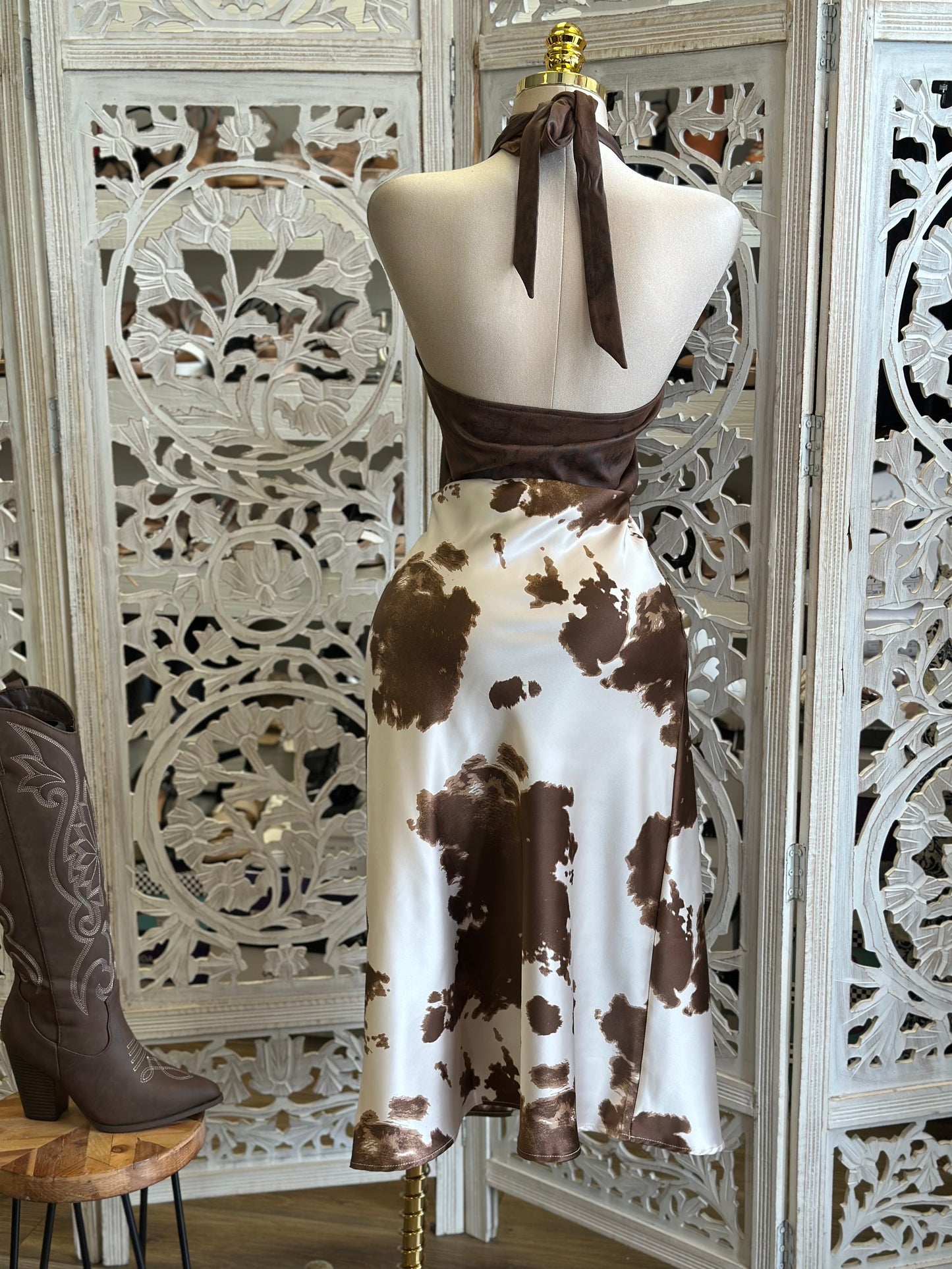 Faux Leather Brown Studded Halter Top