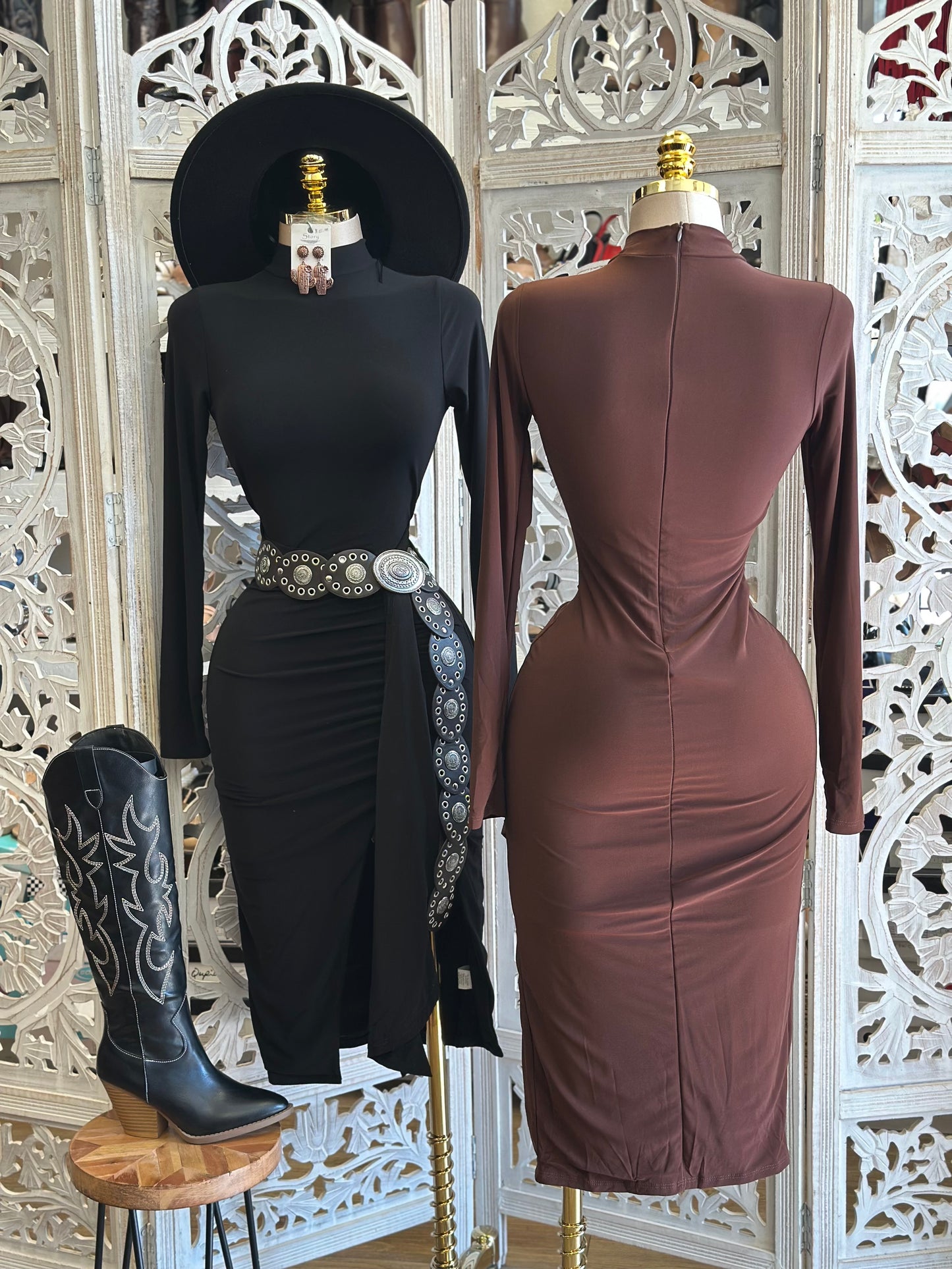 Mock Neck Knotted Dress- Stretchy,Estira