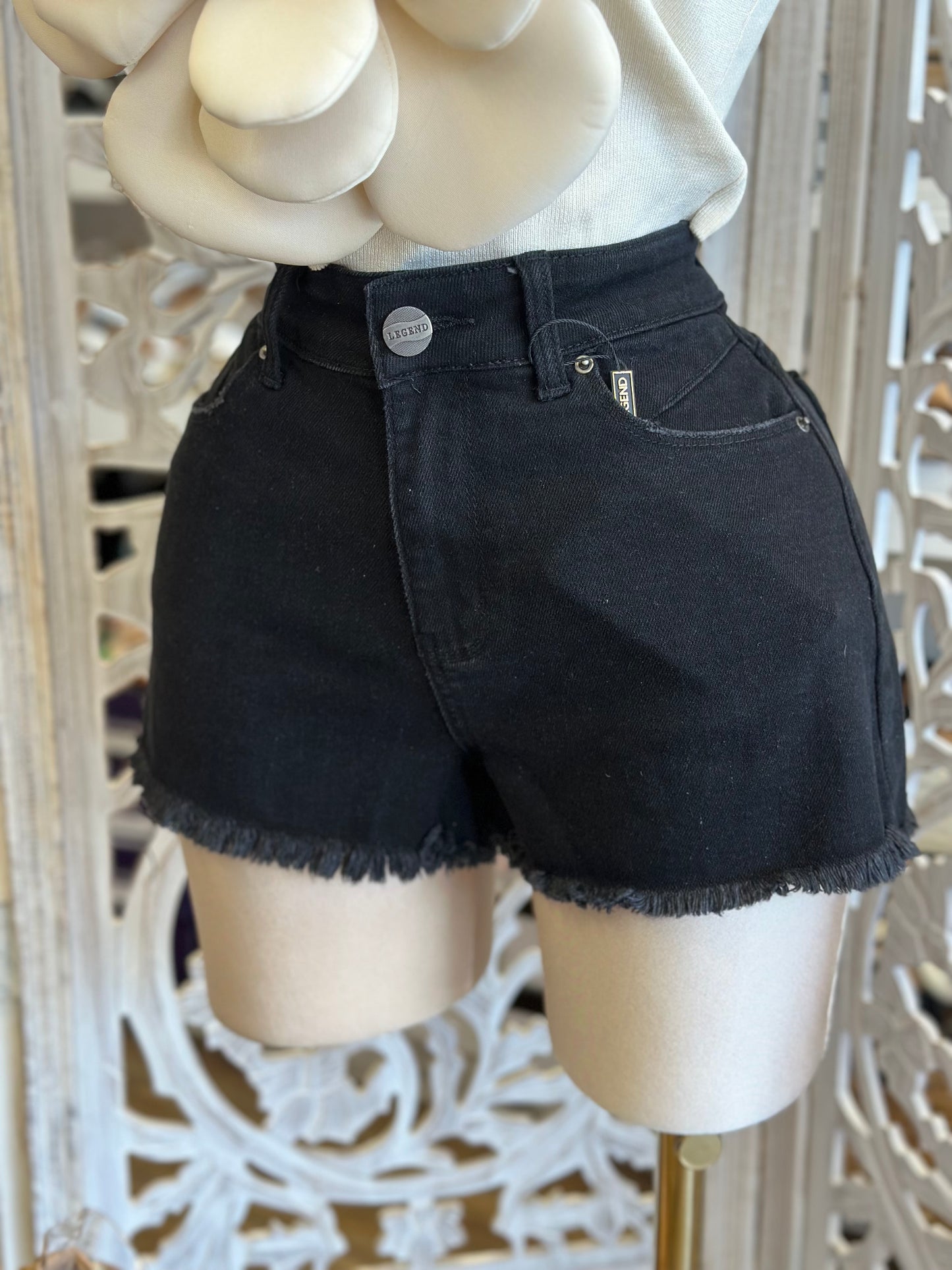 Teared Black Denim Shorts-Estira, Stretchy