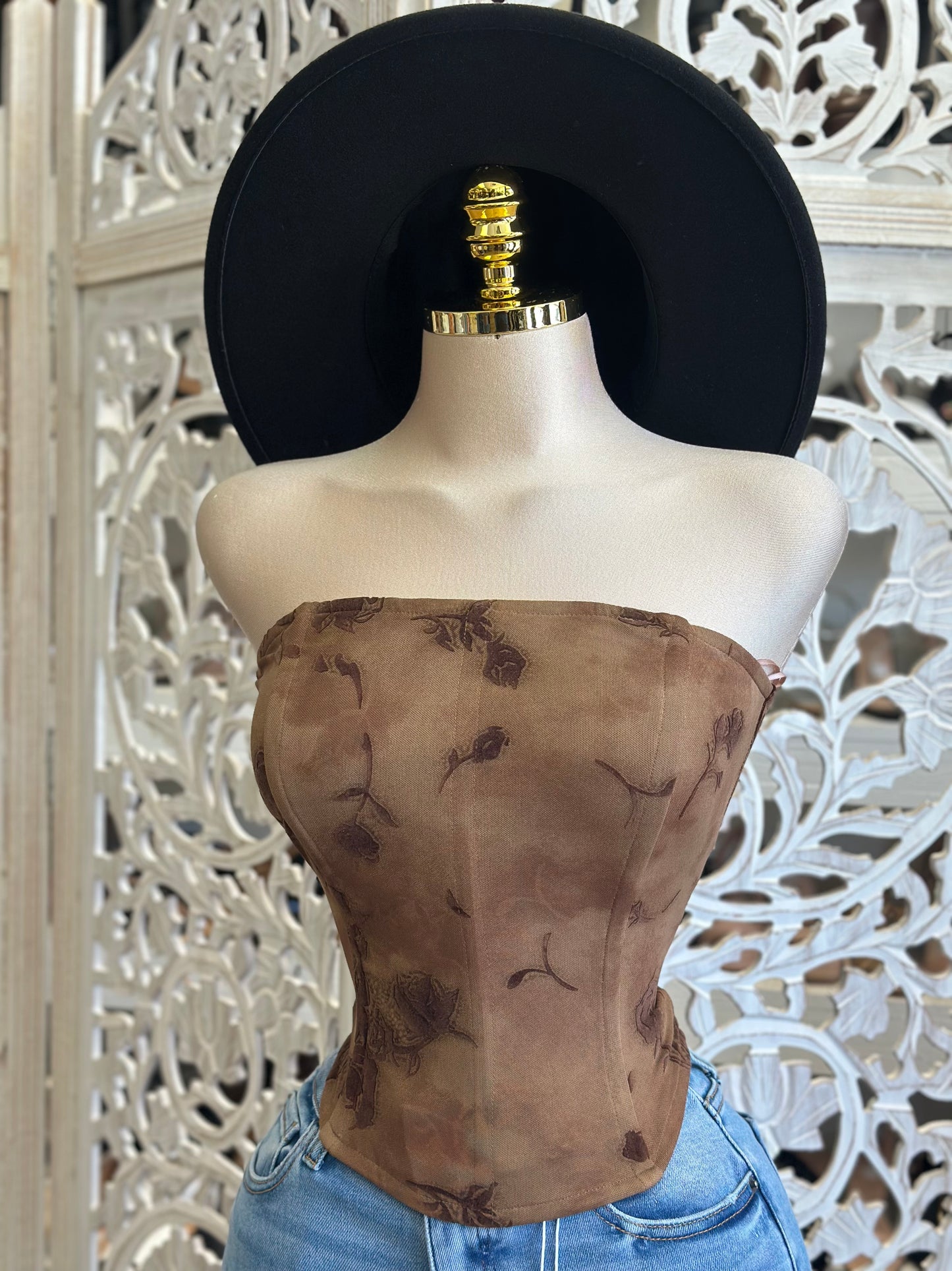 Light Brown Strapless Corset Top - Estira, Stretchy