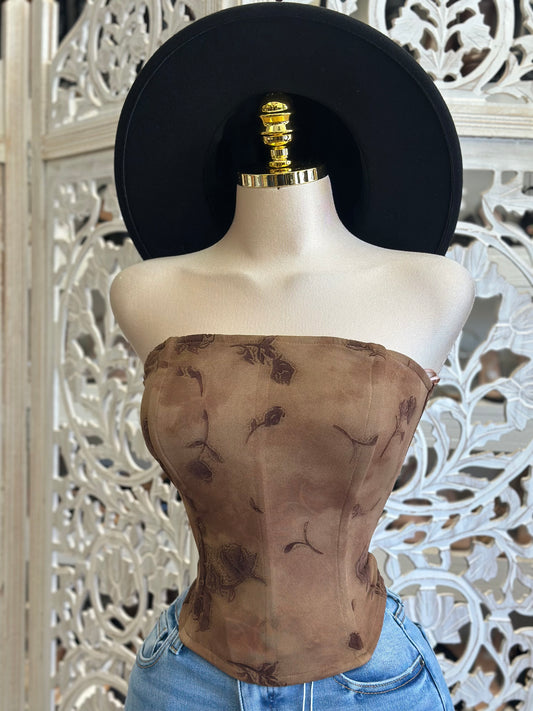 Light Brown Strapless Corset Top - Estira, Stretchy