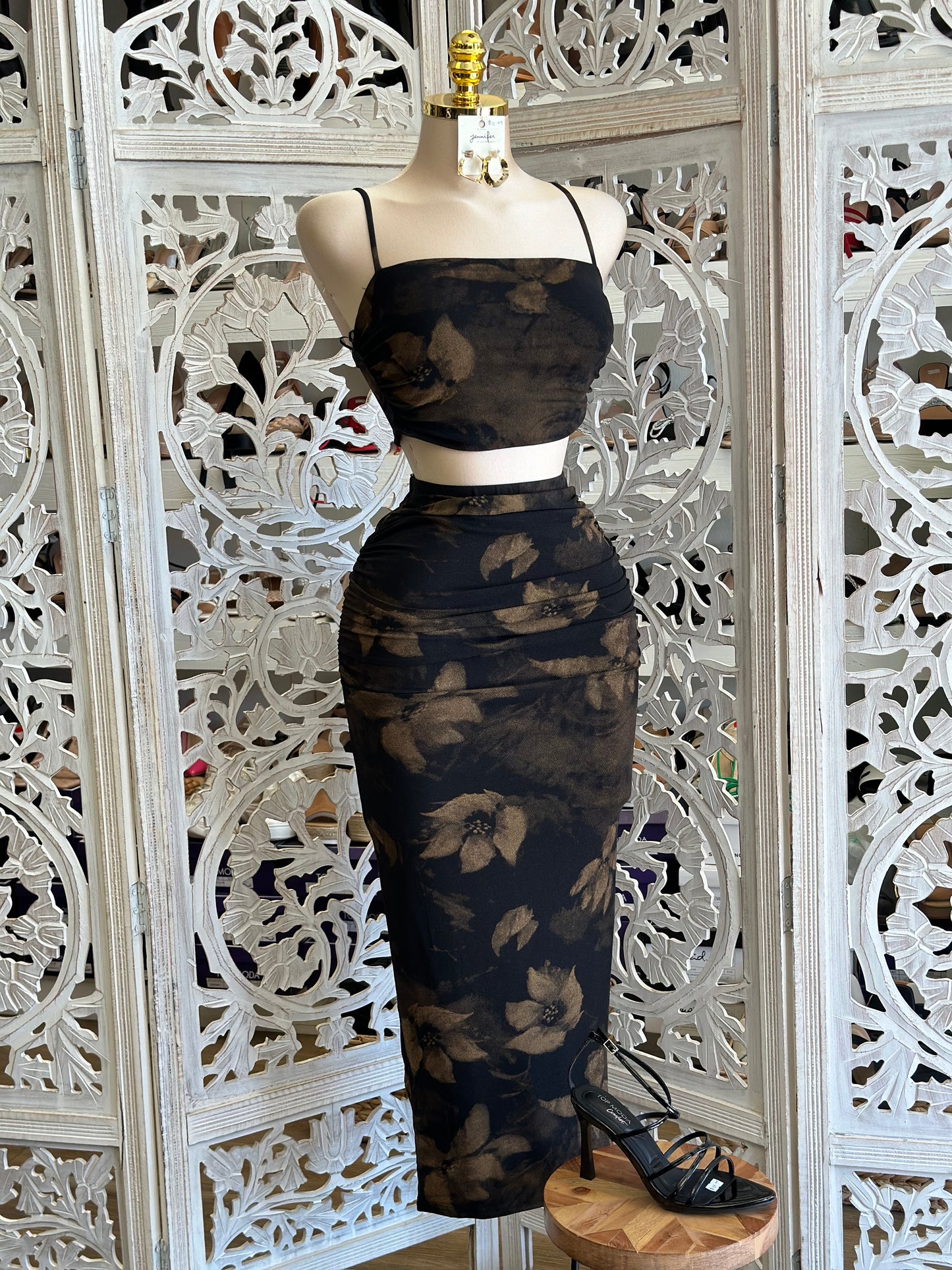 Floral Black Mesh Set- Stretchy, Estira