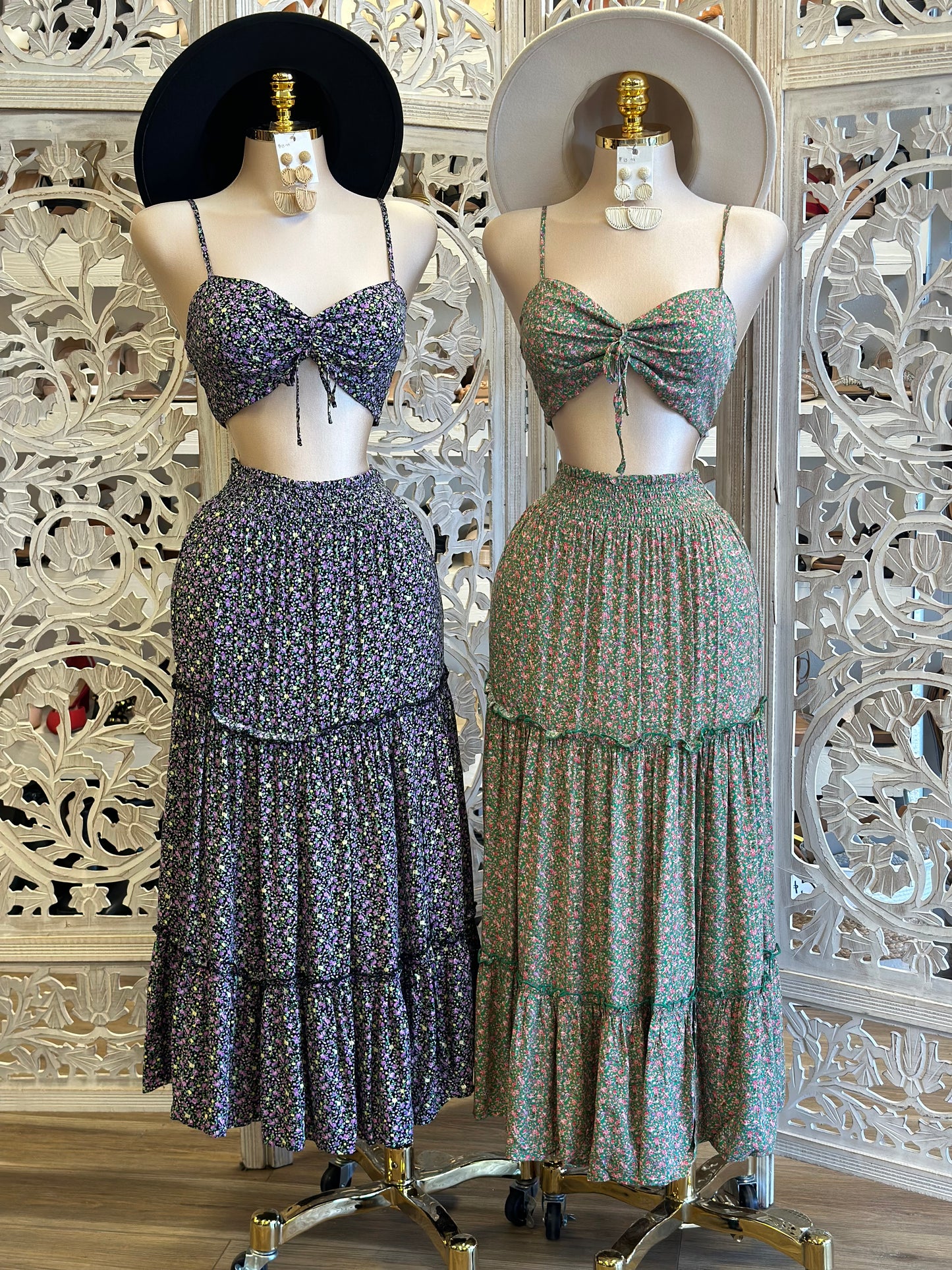 Floral Maxi Skirt Set - Estira, Stretchy