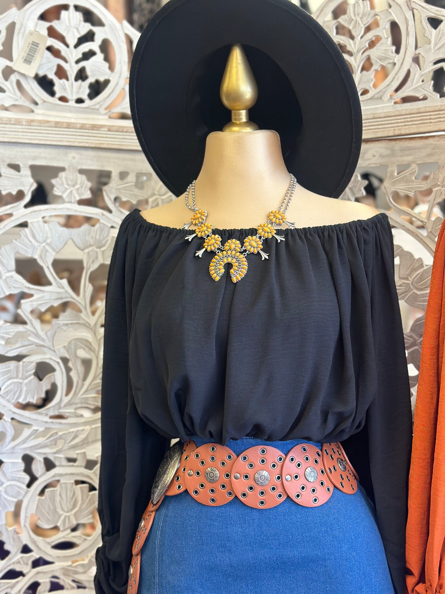 Off Shoulder Flowy Blouse- Estira, Stretchy