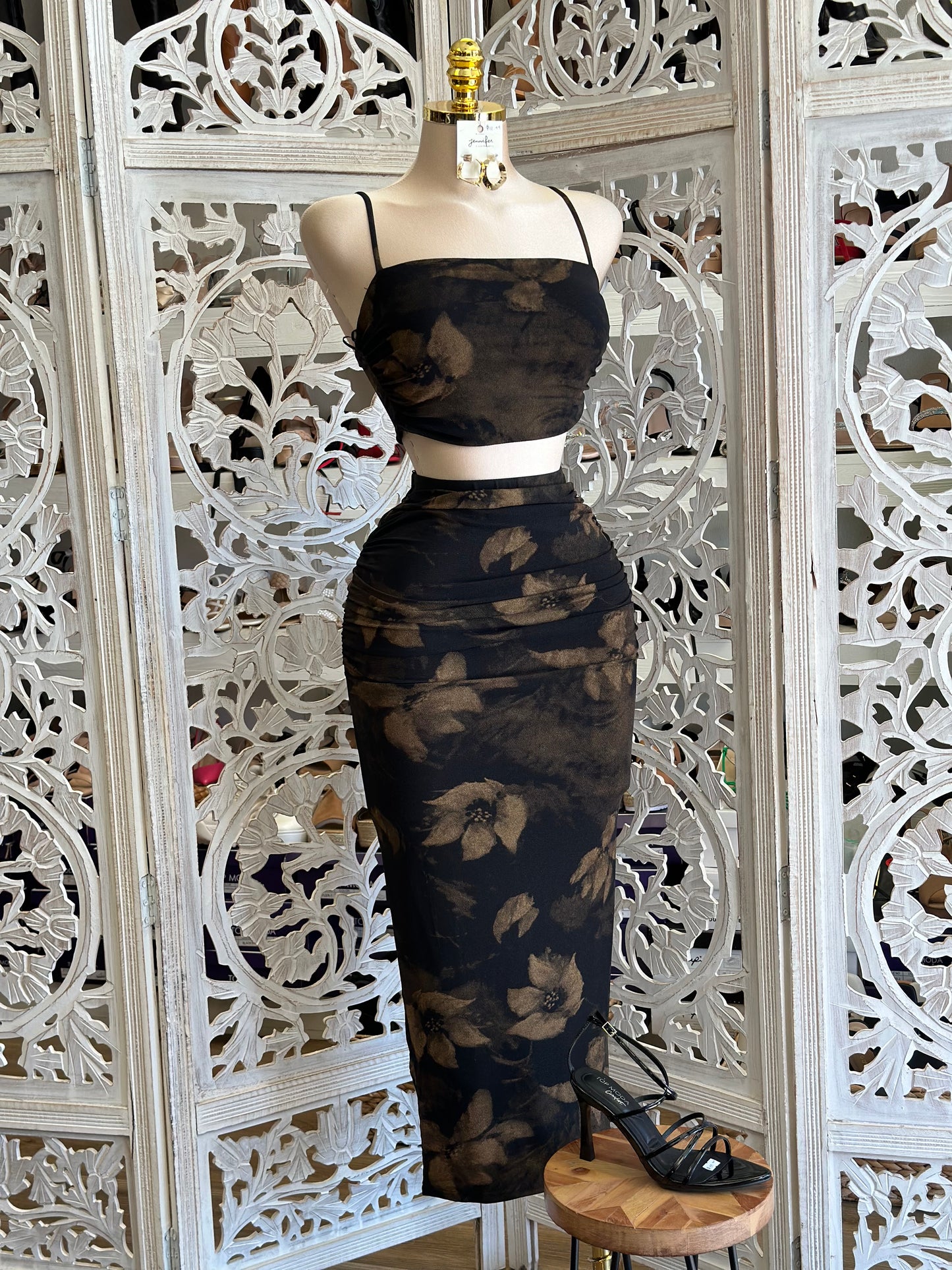 Floral Black Mesh Set- Stretchy, Estira