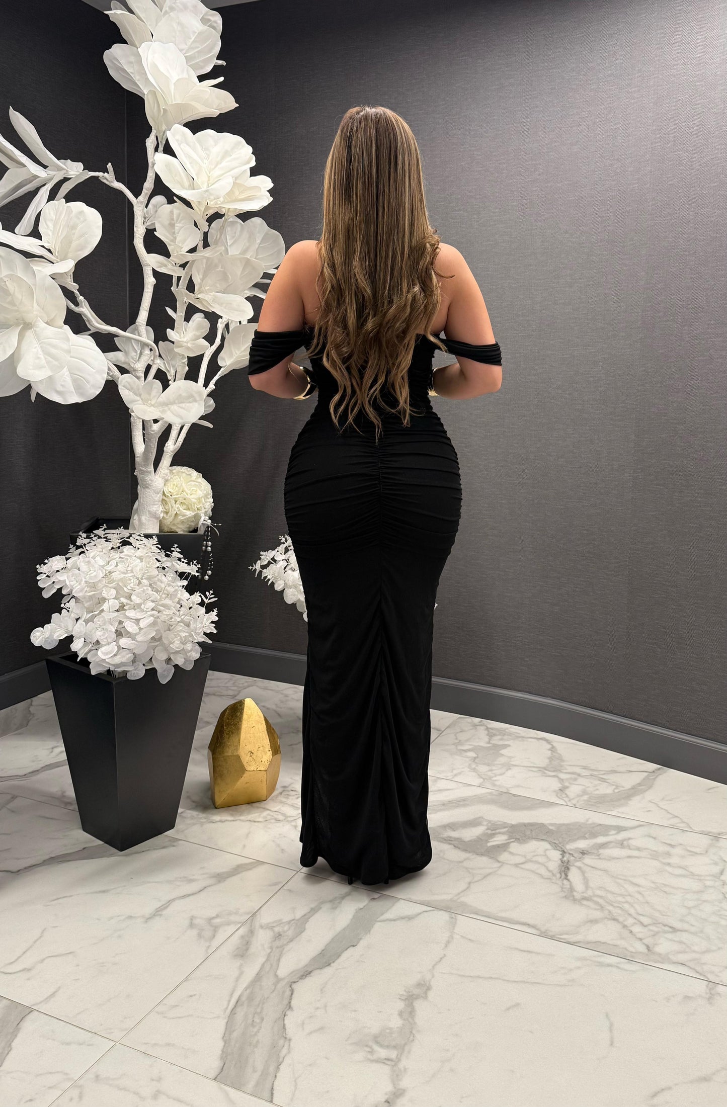 Off Shoulder Elegant Dress- Estira, Stretchy