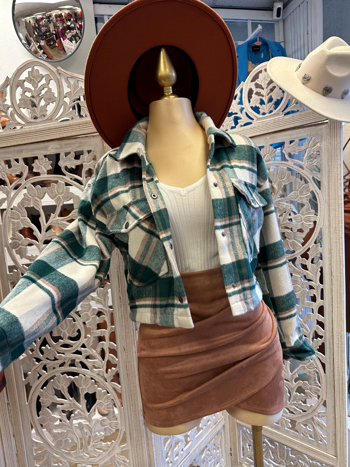 Hunter Green Plaid Cropped Jacket