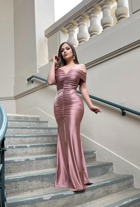 Rose Gold Heartline Ruched Gown- Slightly Stretchy, Estira