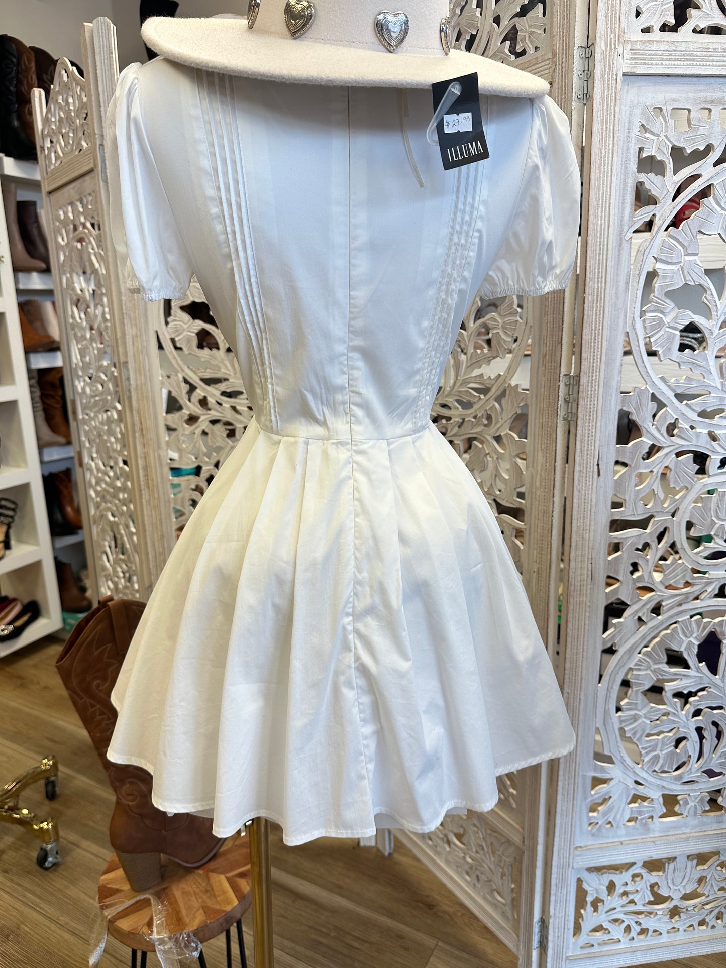 Ivory Ribbon Fluffy Mini Dress- Not Stretchy, No Estira