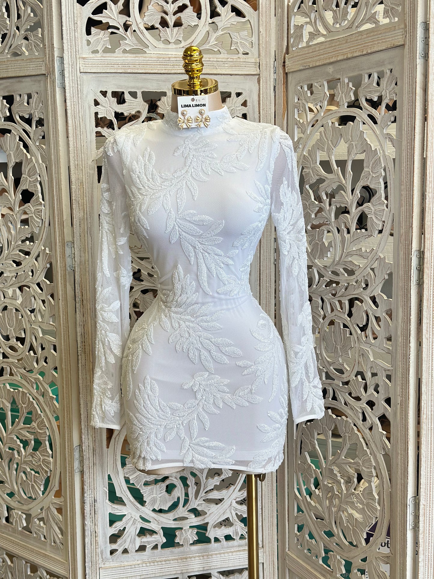 White Sequin Mini Dress- Stretchy,Estira