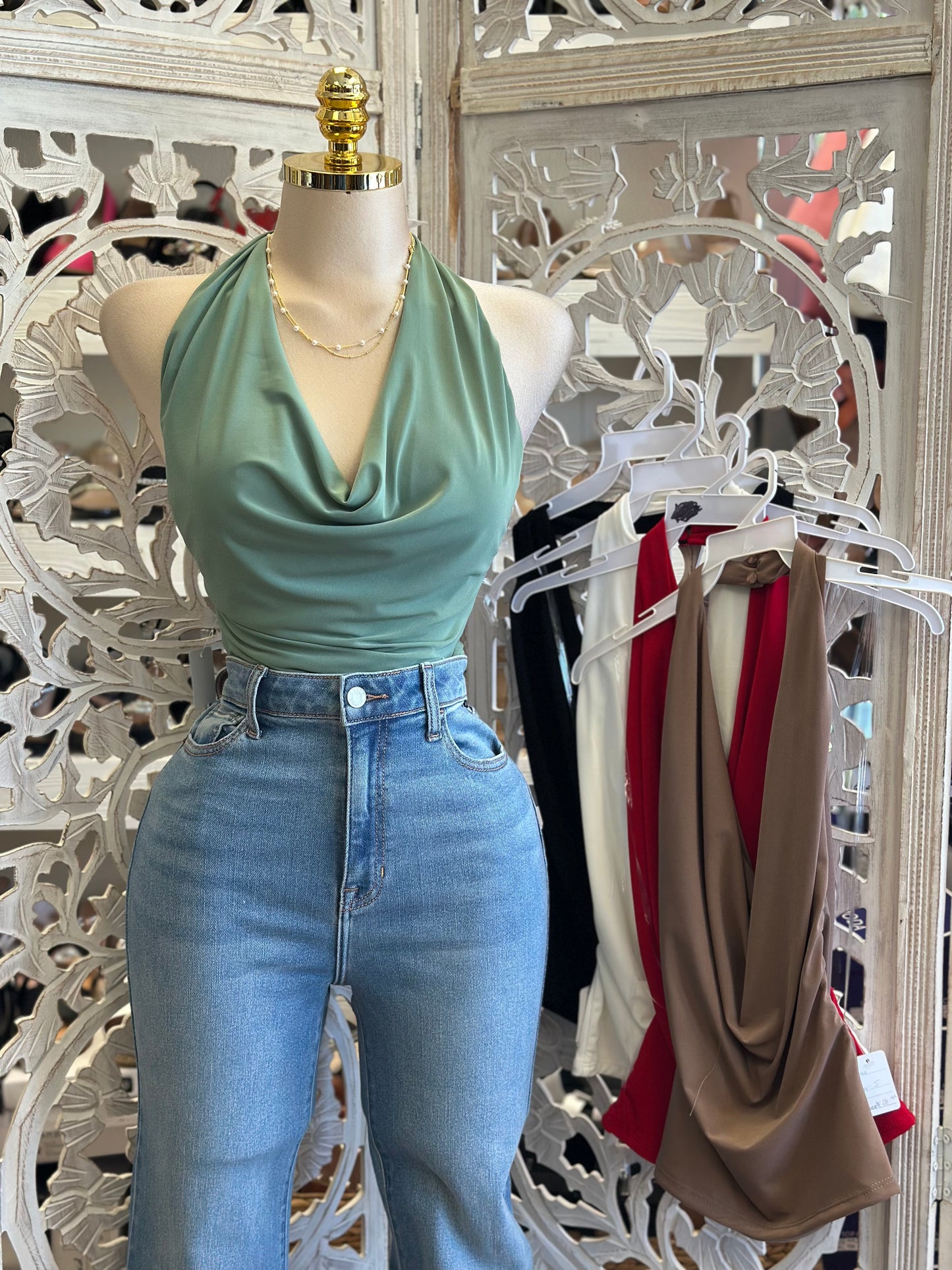 Draped Backless Blouse - Estira, Stretchy