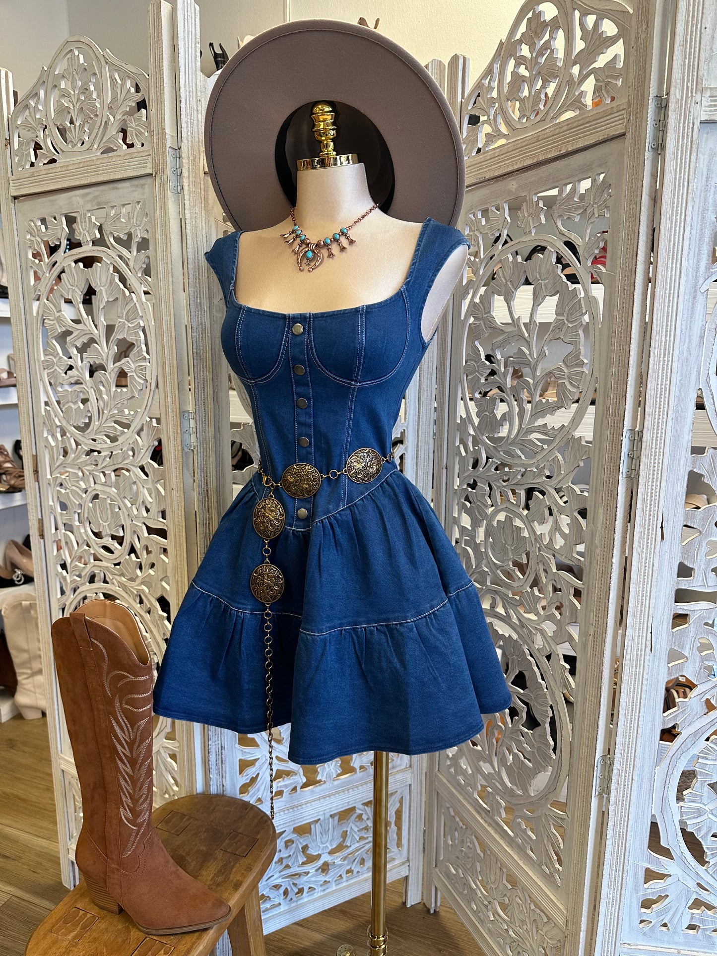 Denim Flared Tierd Mini Dress- Stretchy