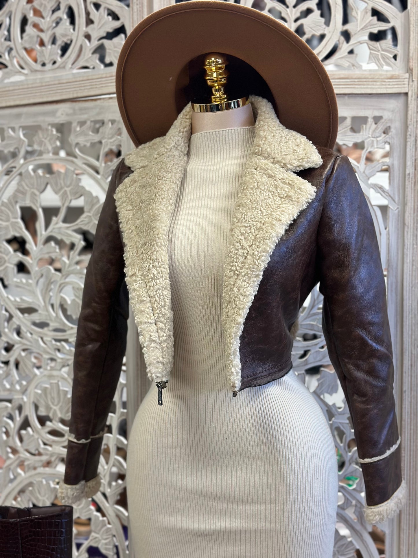 2 in 1 Sherpa Lined Faux Leather Coat
