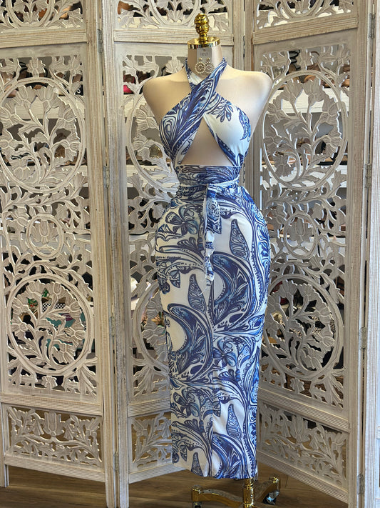 Cabo Halter Pattern Dress-Estira, Stretchy