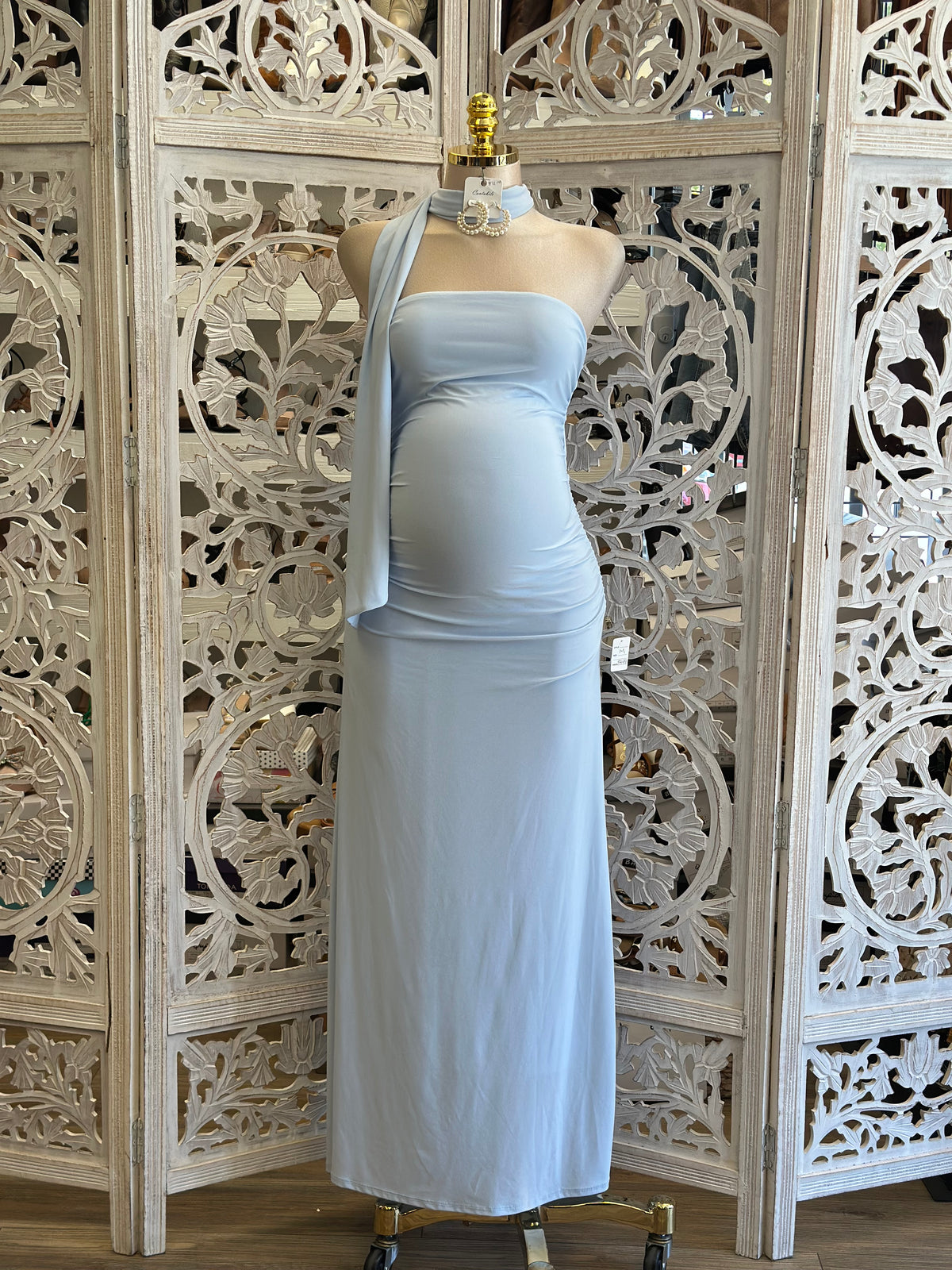 Scarfed Midi Night Dress-Stretchy, Estira