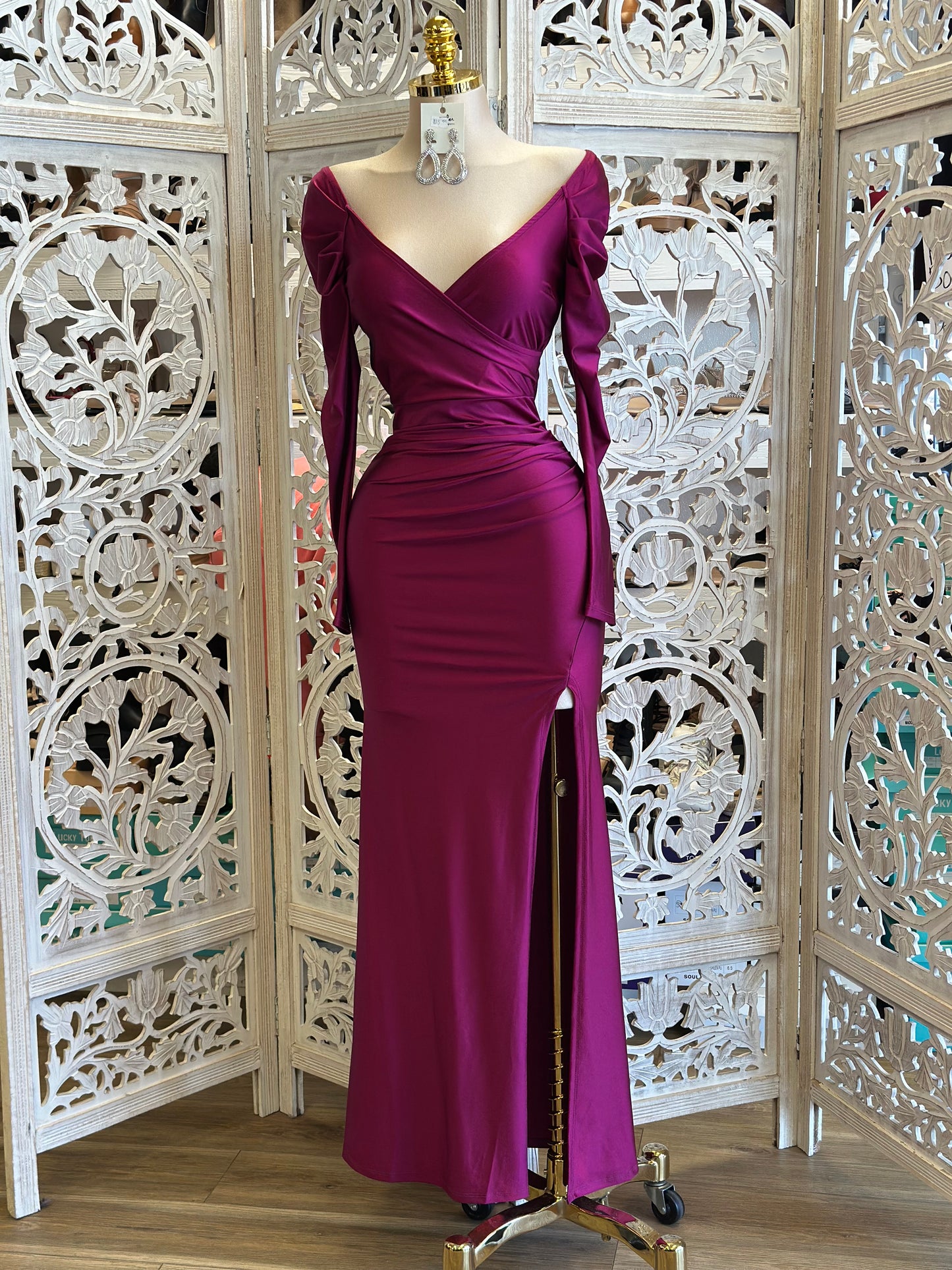 Magenta Cross Front Gown- Stretchy, Estira