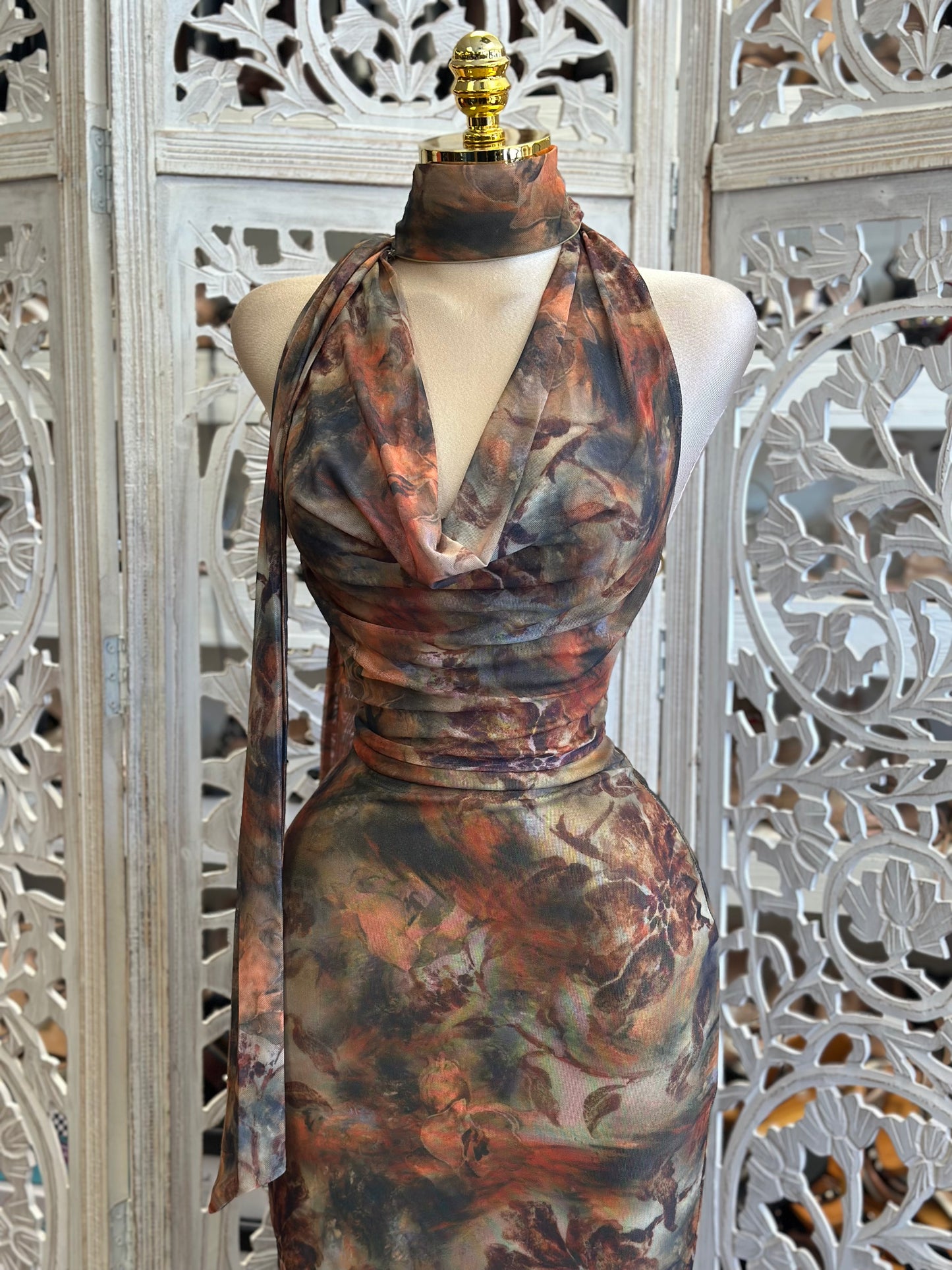 Lina Scarfed Midi Dress -  Estira, Stretchy