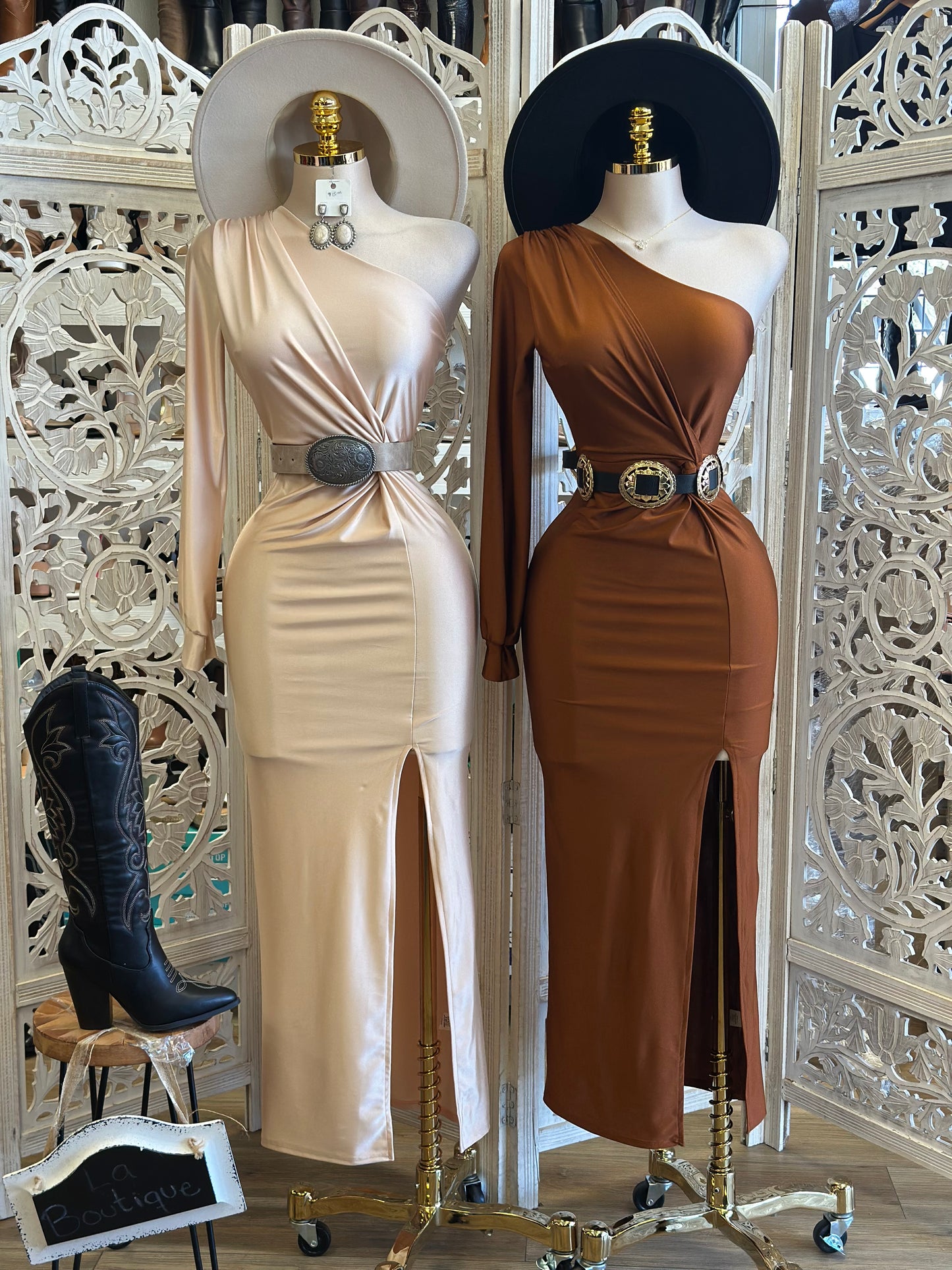 One Sleeve Knotted Midi Dress - Estira, Stretchy