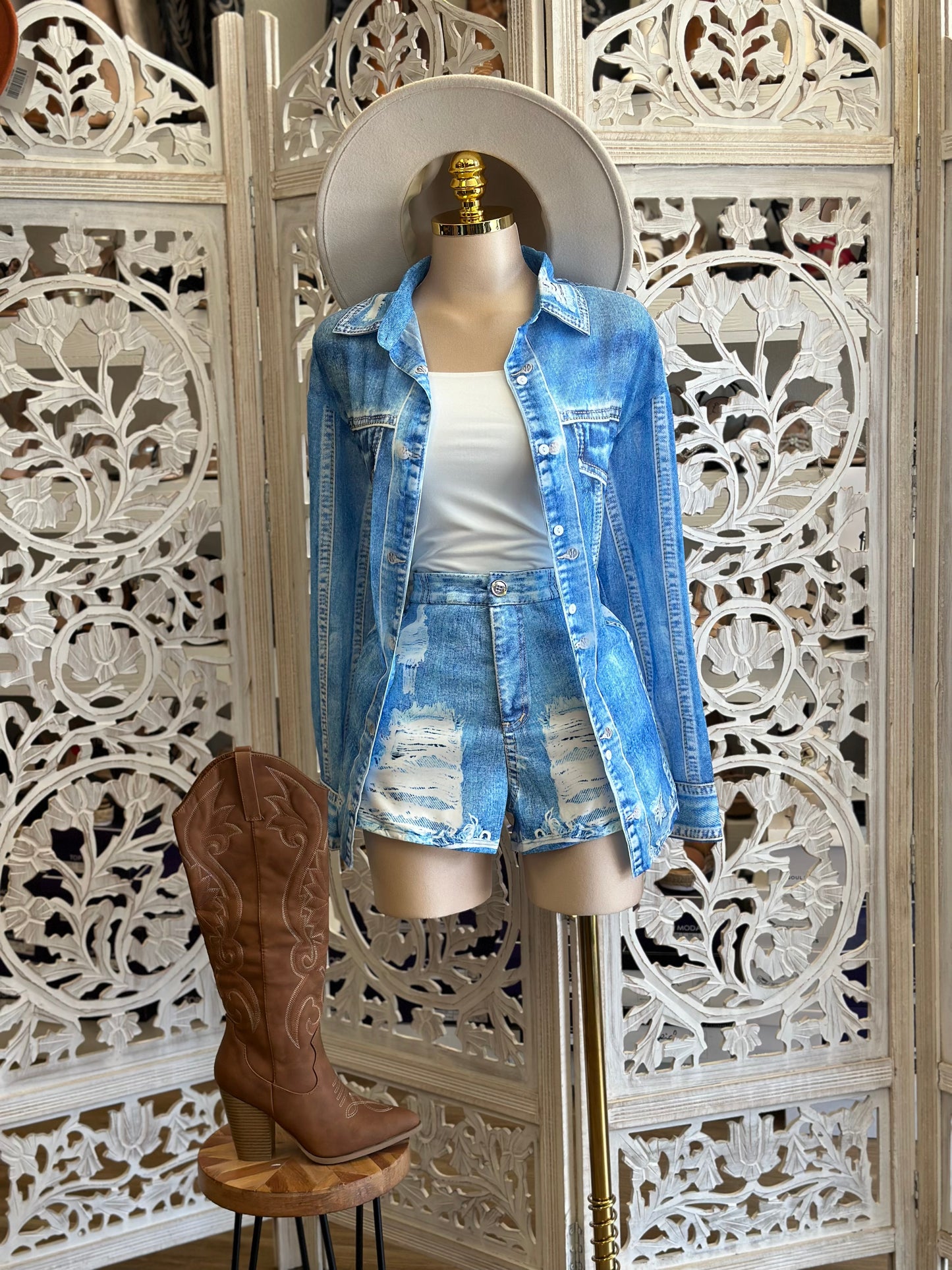 Faux Denim Print Set- Spandex Stretchy(not real denim), Licra Estira(imitación mezclilla)