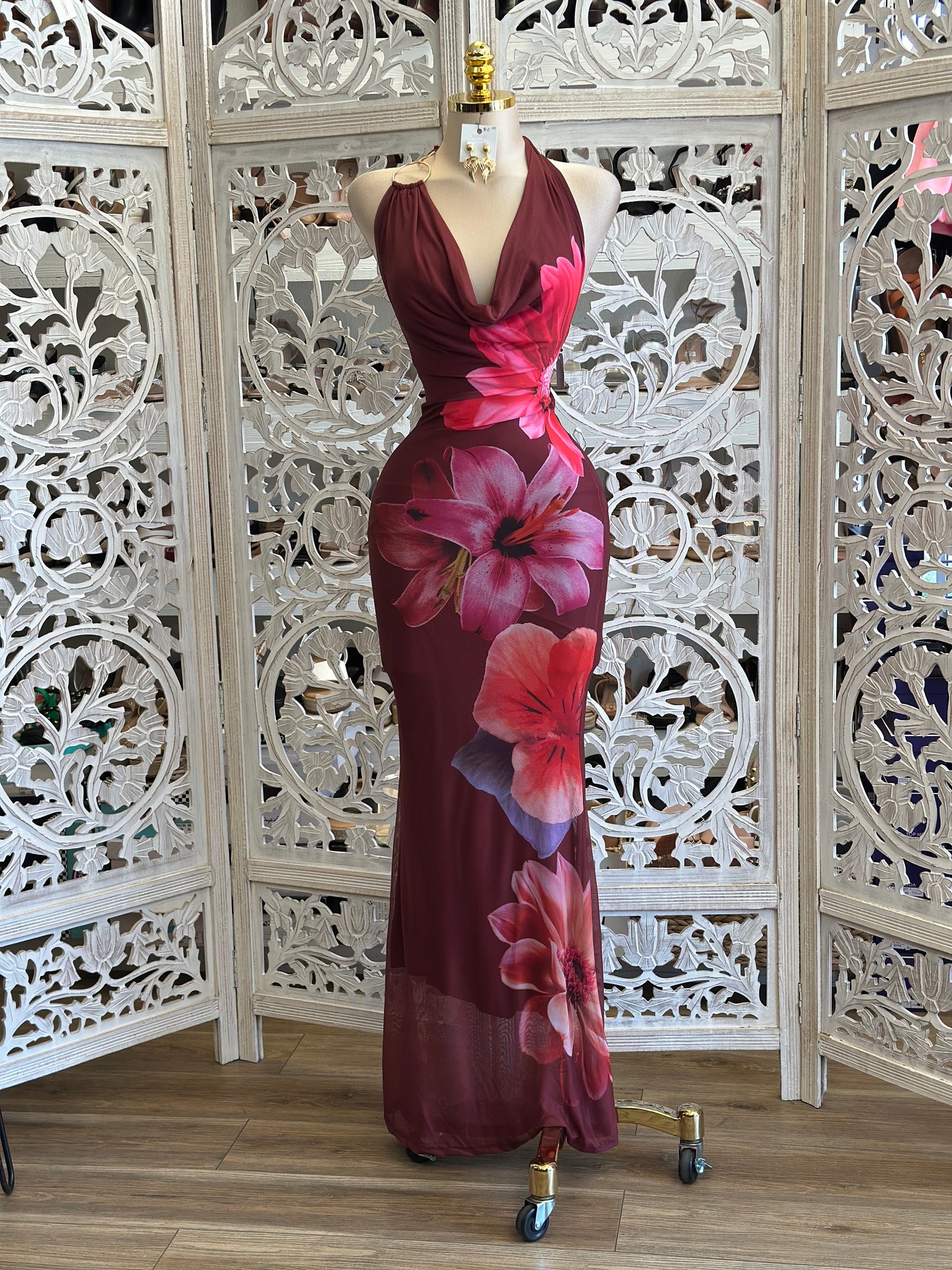 Hawaiian Flower Maxi Dress- Stretchy, Estira