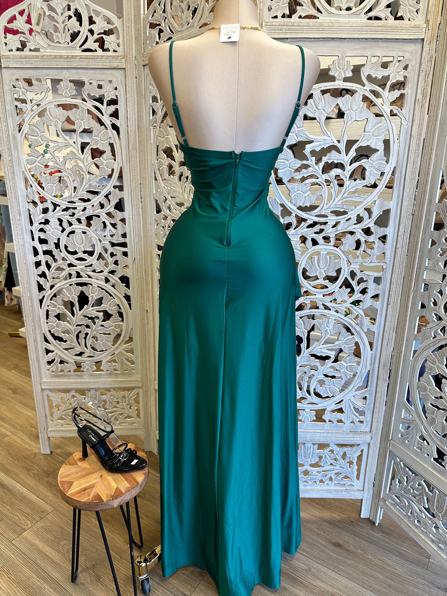 Forest Green Wrapped Cami Formal Dress- Stretchy,Estira