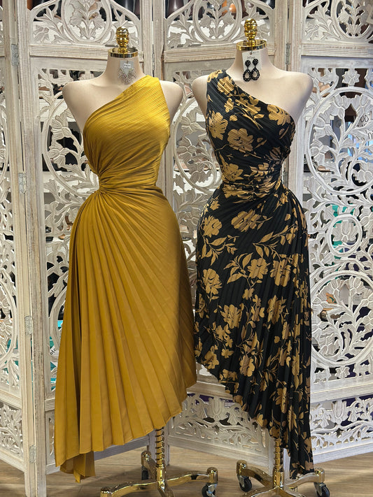 Pleated One Shoulder Dress- Stretchy,Estira