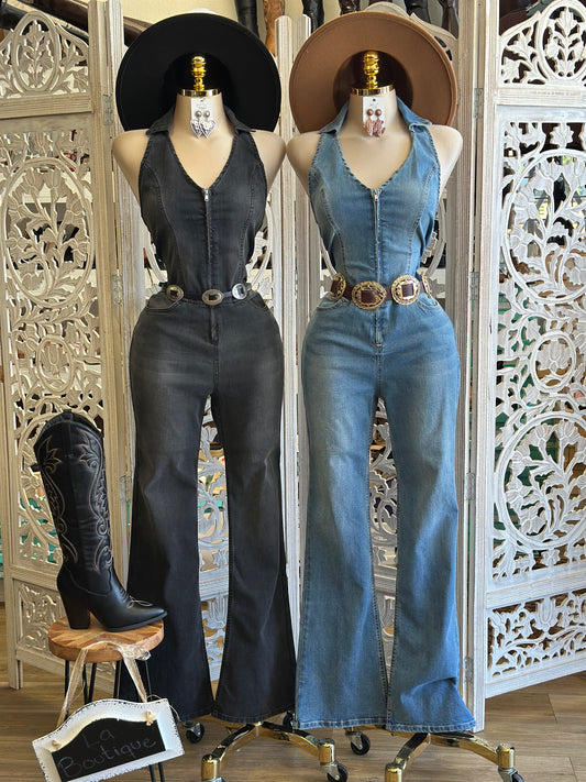 Collard Zip Up Jumpsuit-Estira, Stretchy