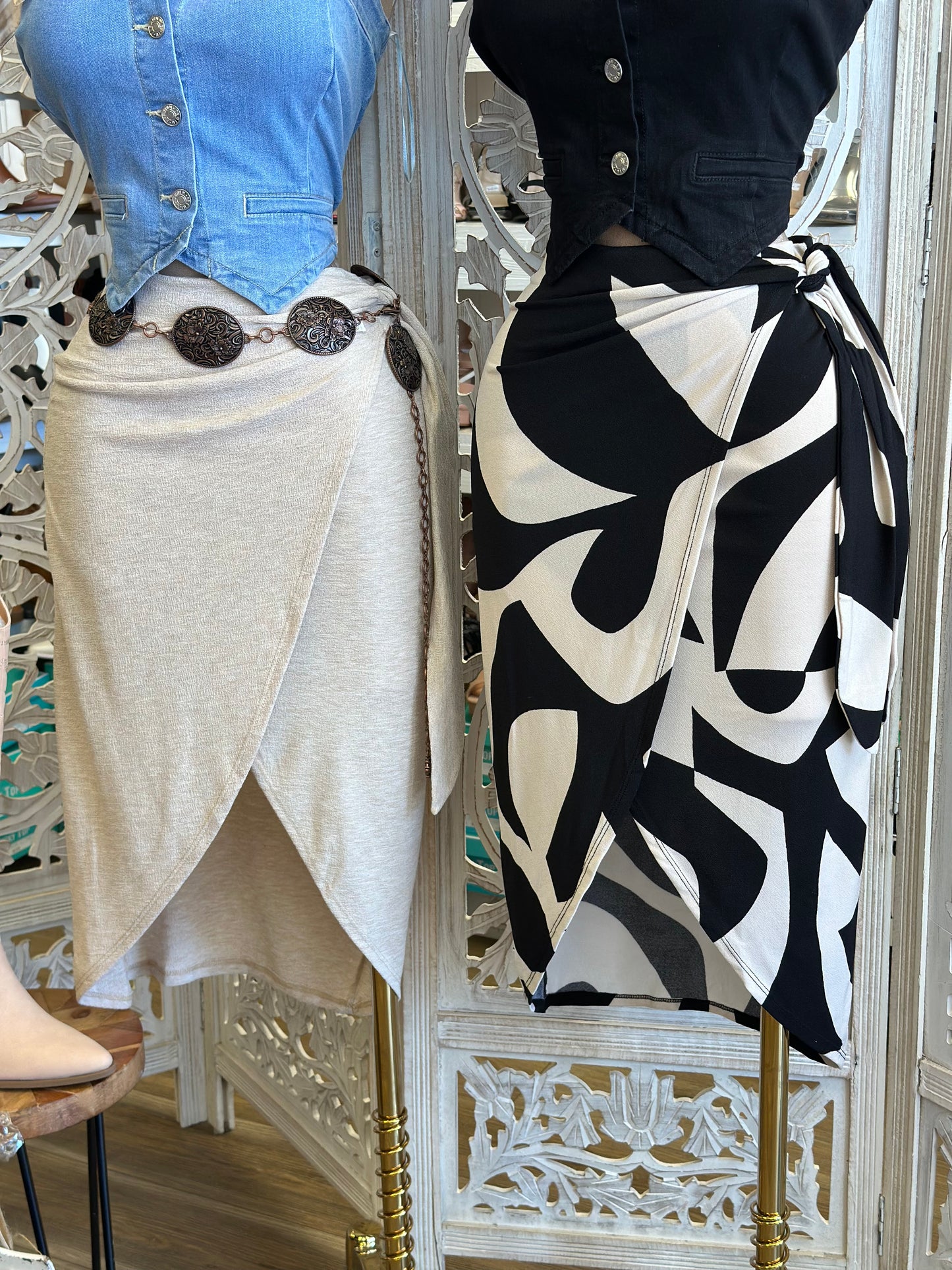 Wrapped Midi Skirt-Estira, Stretchy