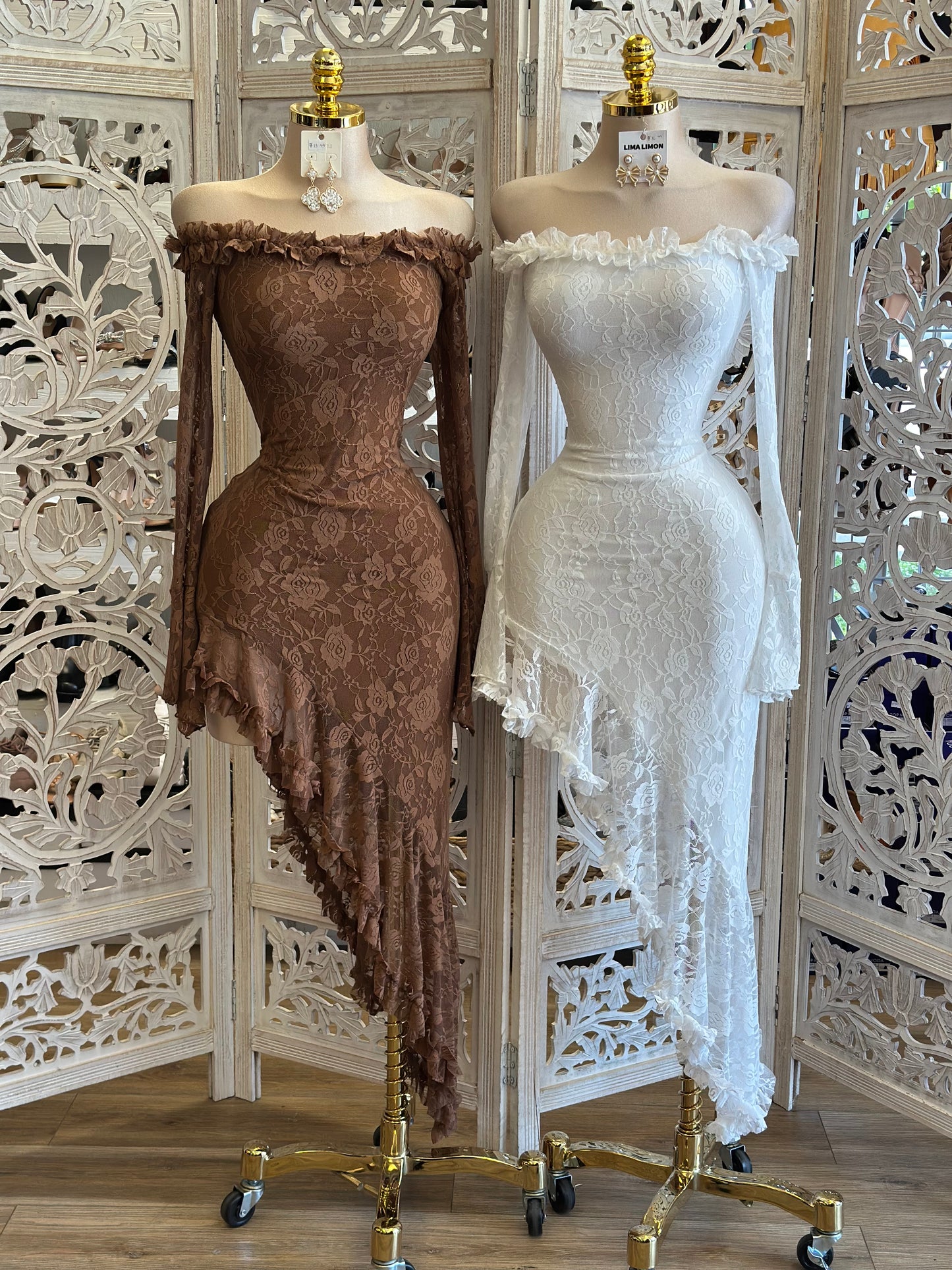 Lace High Low Midi Dress-Estira , Stretchy