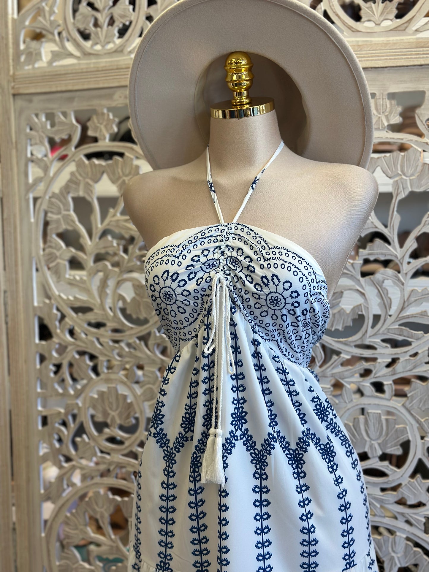 Halter Summer Pattern Maxi Dress-Estira, Stretchy