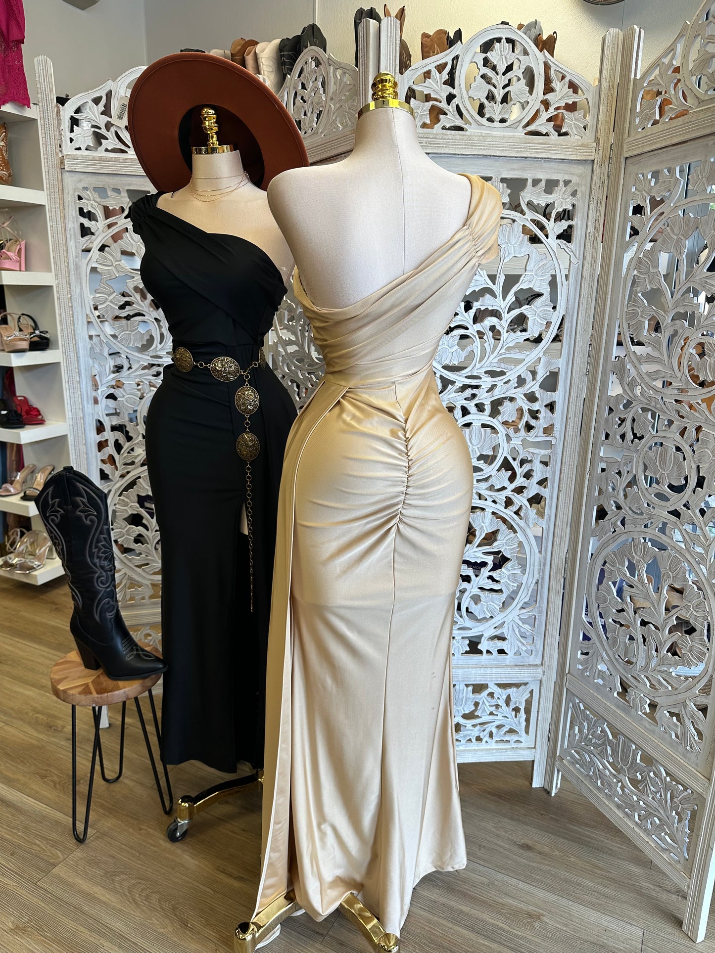 One Sleeve Draped Formal Dress- Stretchy,Estira