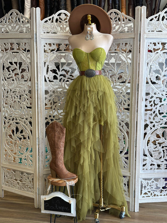 Chartreuese Riffle Strapless Dress- Stretchy,Estira