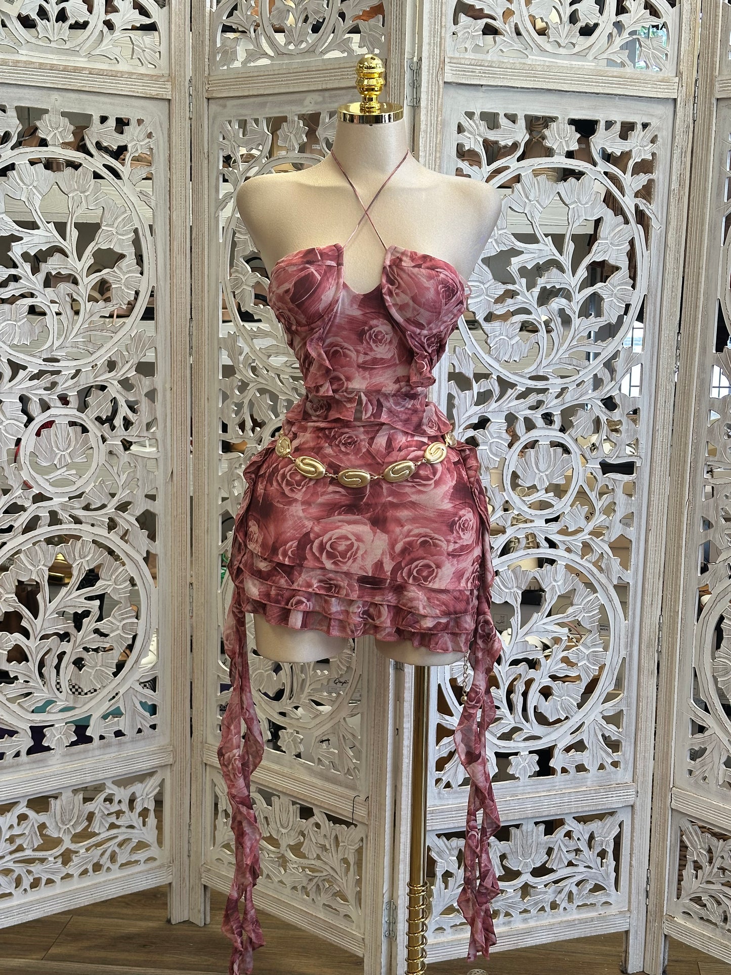 Rose Print Tailed Dress- Estira, Stretchy