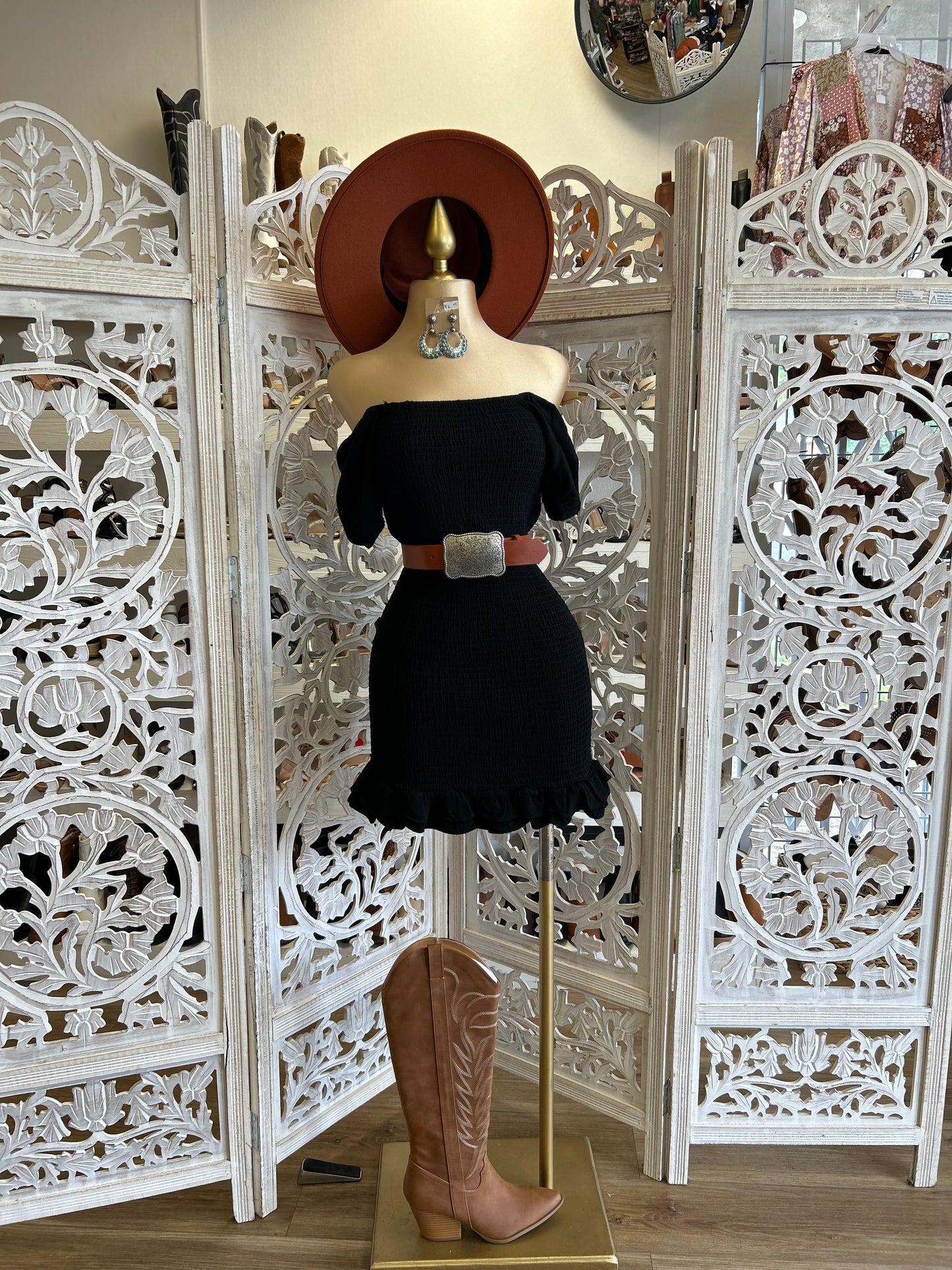 Black Smocked Mini Dress- Stretchy