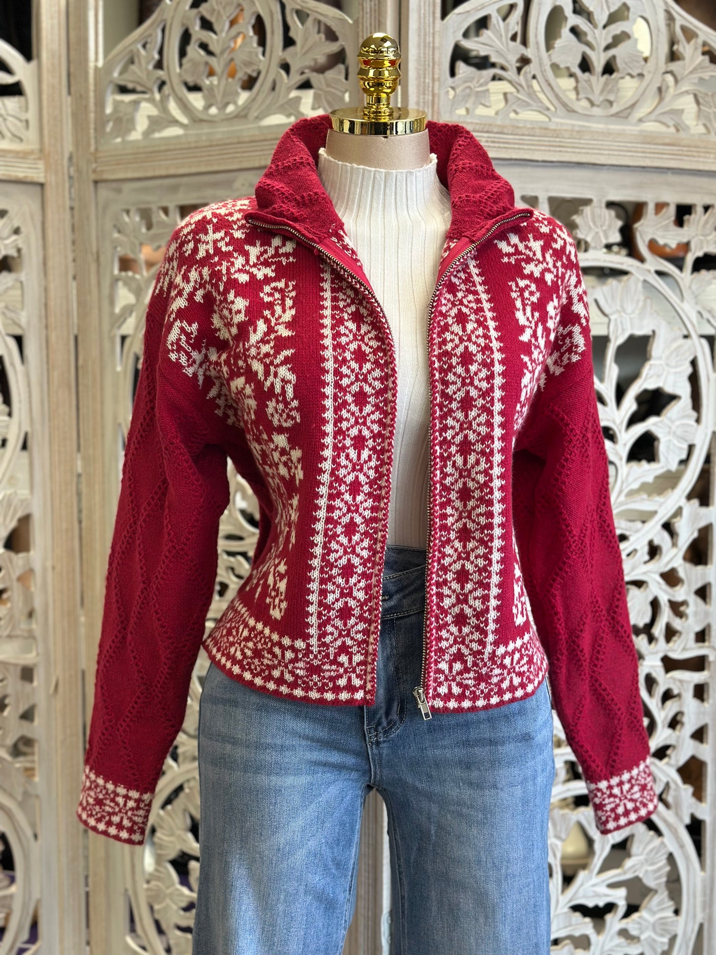 Cherry Red Full Zip Christmas Cozy Sweater