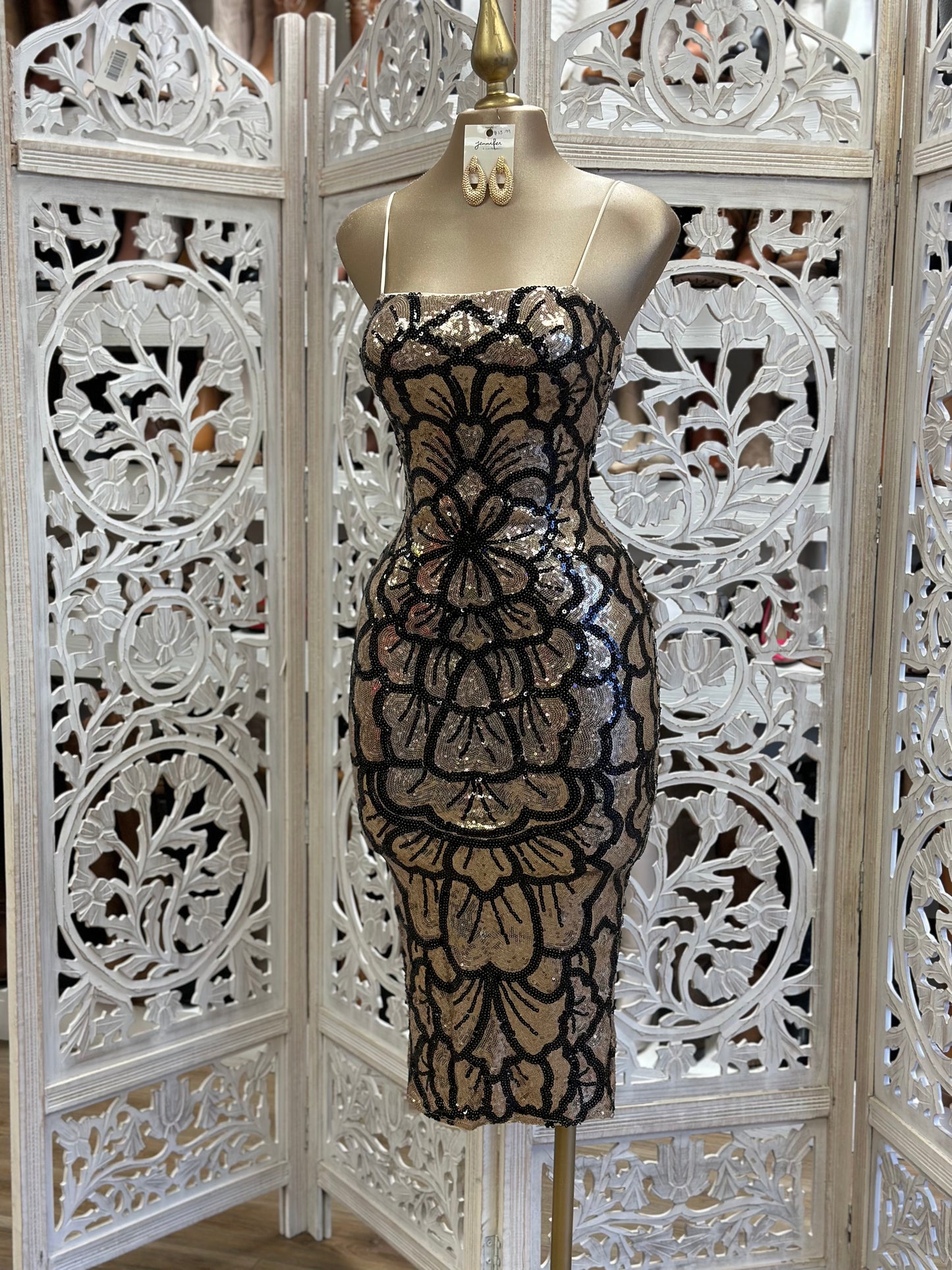Midi Sequin Design Dress Stretchy
