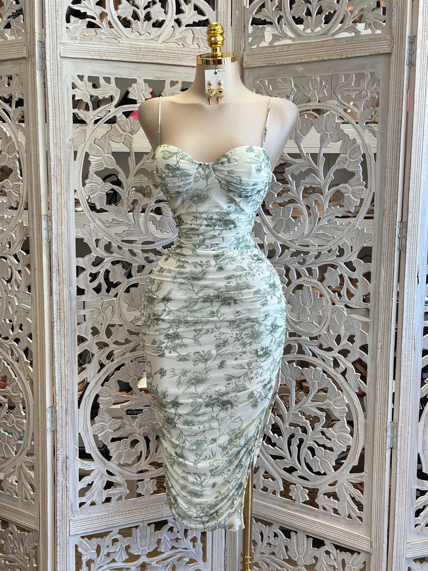 Sage Floral Cami Midi Dress - Estira, Stretchy