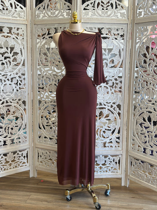 Deep Burgundy Sleek Asymmetrical Dress- Stretchy, Estira