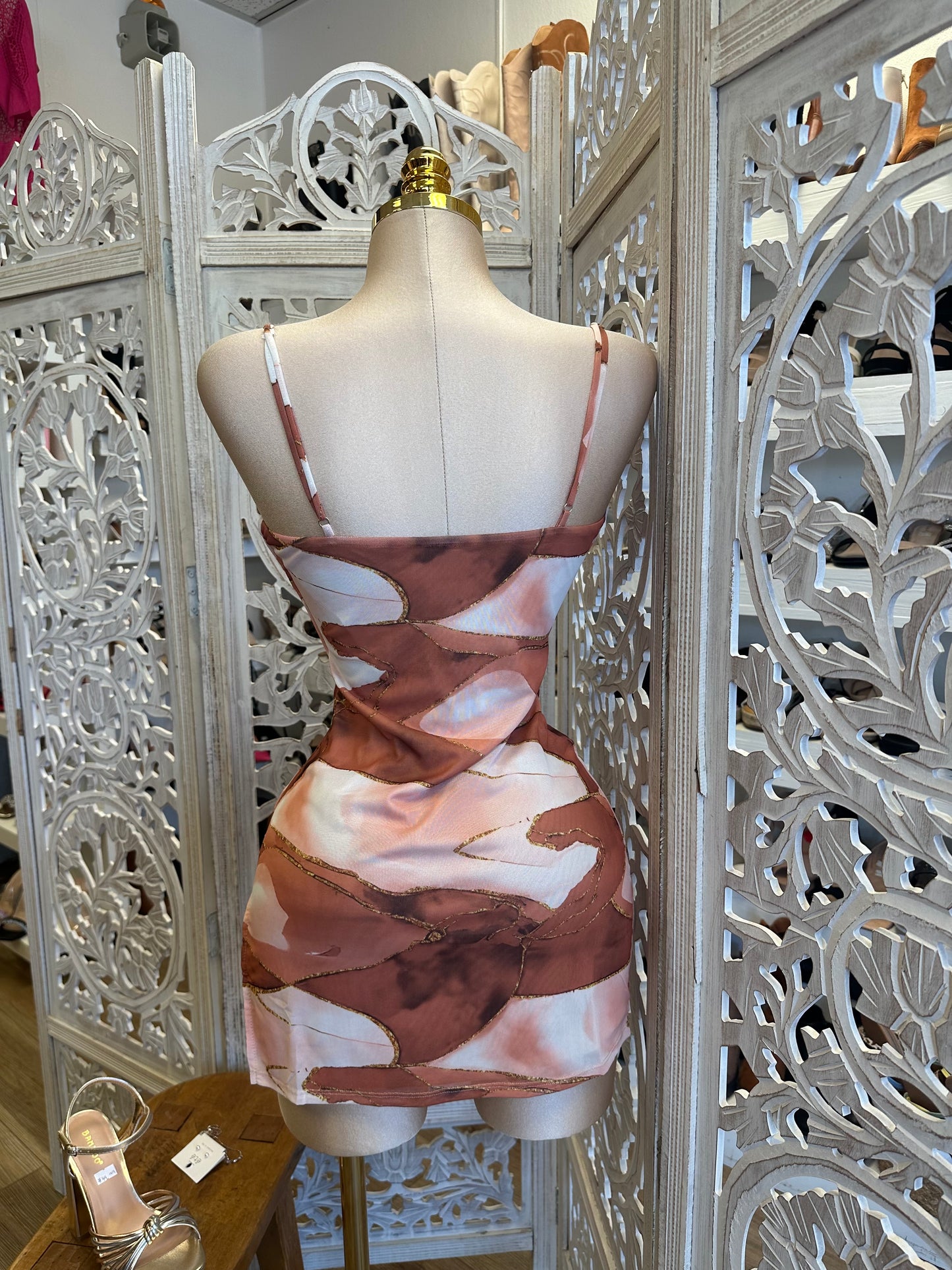 Rust Tie Dye Mini Cowl Neck Mini Dress- Estira, Stretchy
