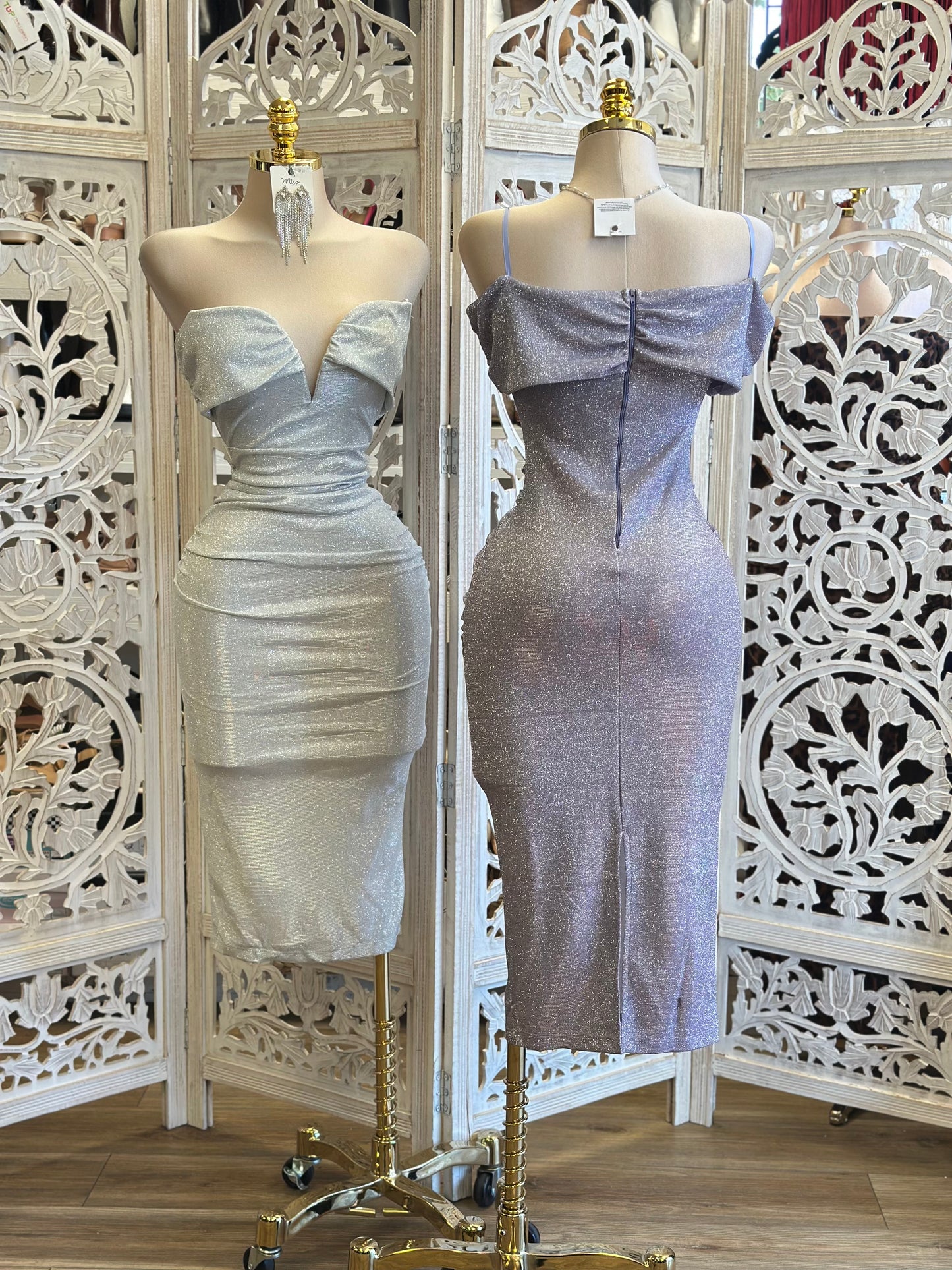 Glittery Heart line Midi Dress- Stretchy,Estira poco