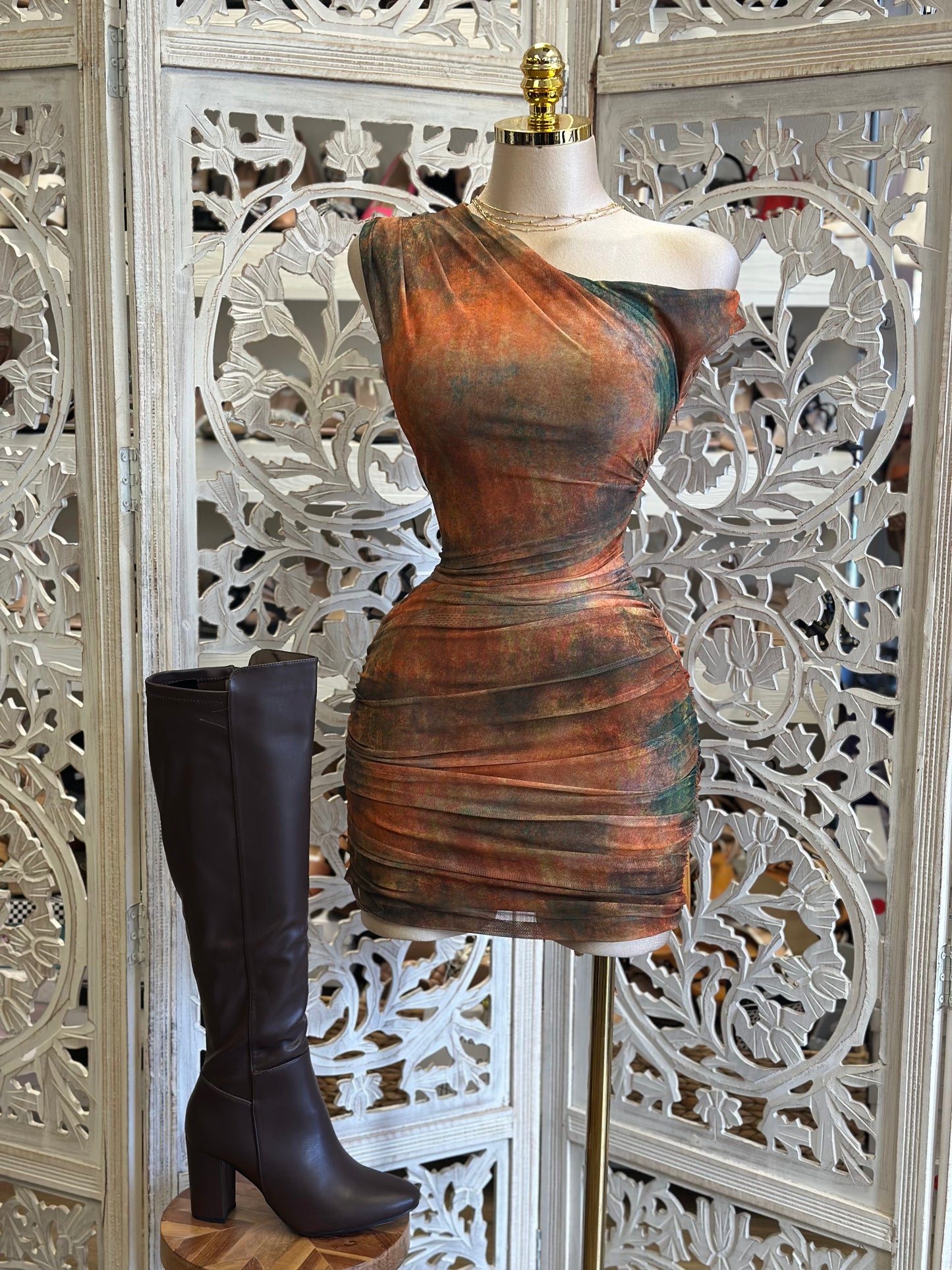 Asymmetrical Brushed Mini Dress -  Estira, Stretchy