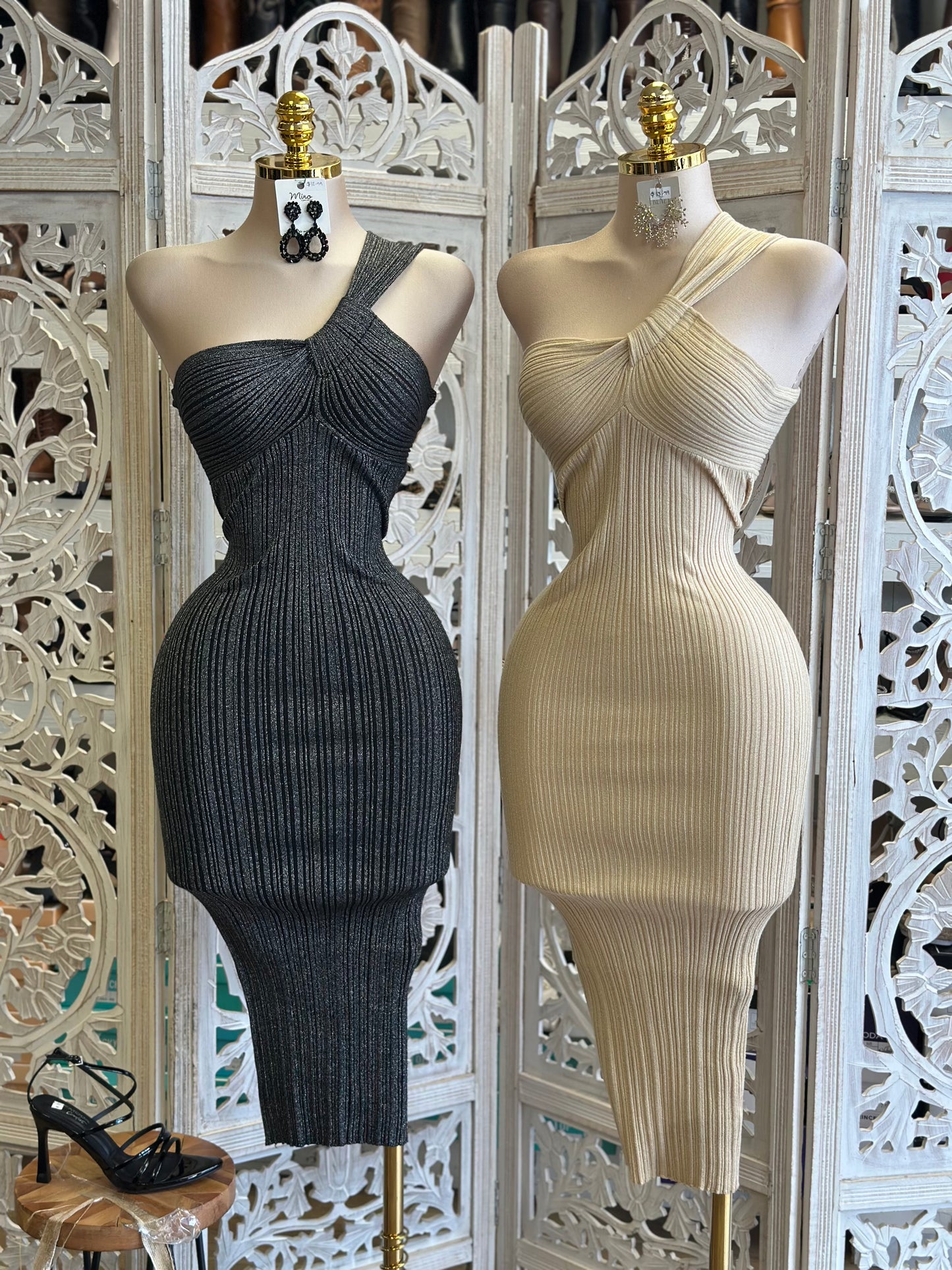 Ribbed One Sleeve Dress- Stretchy,Estira