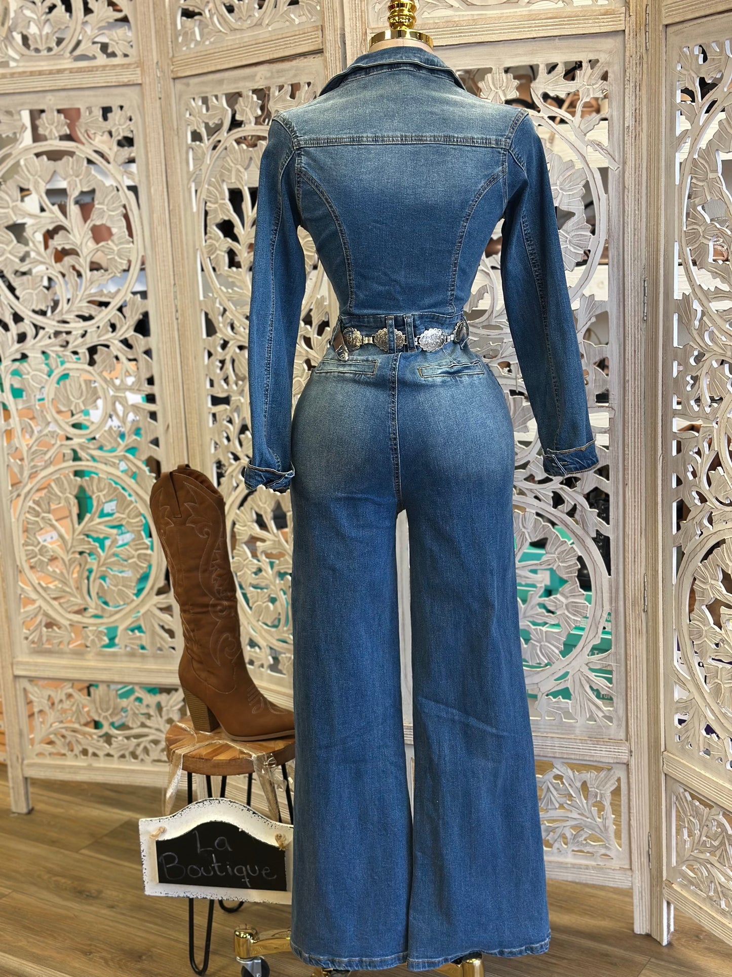 Denim Wide Leg Jumpsuit- Stretchy, Estira
