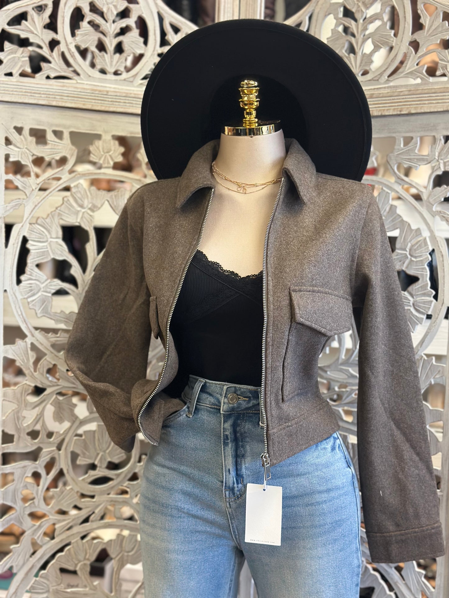 Brown Front Pocket Full Zip Jacket