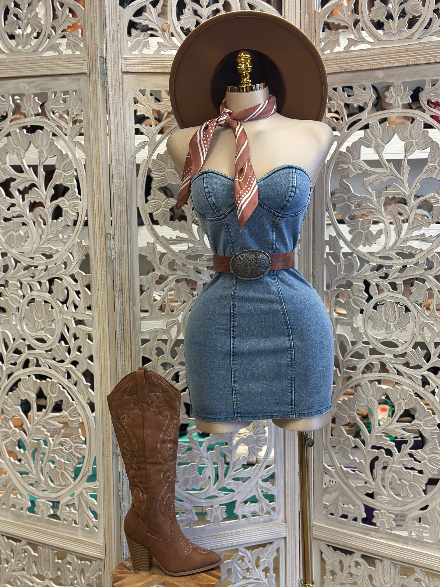 Denim Heartline Mini Dress- Not Stretchy, No Estira
