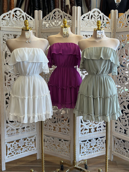 Ruffle Flowy Mini Dress-Estira , Stretchy