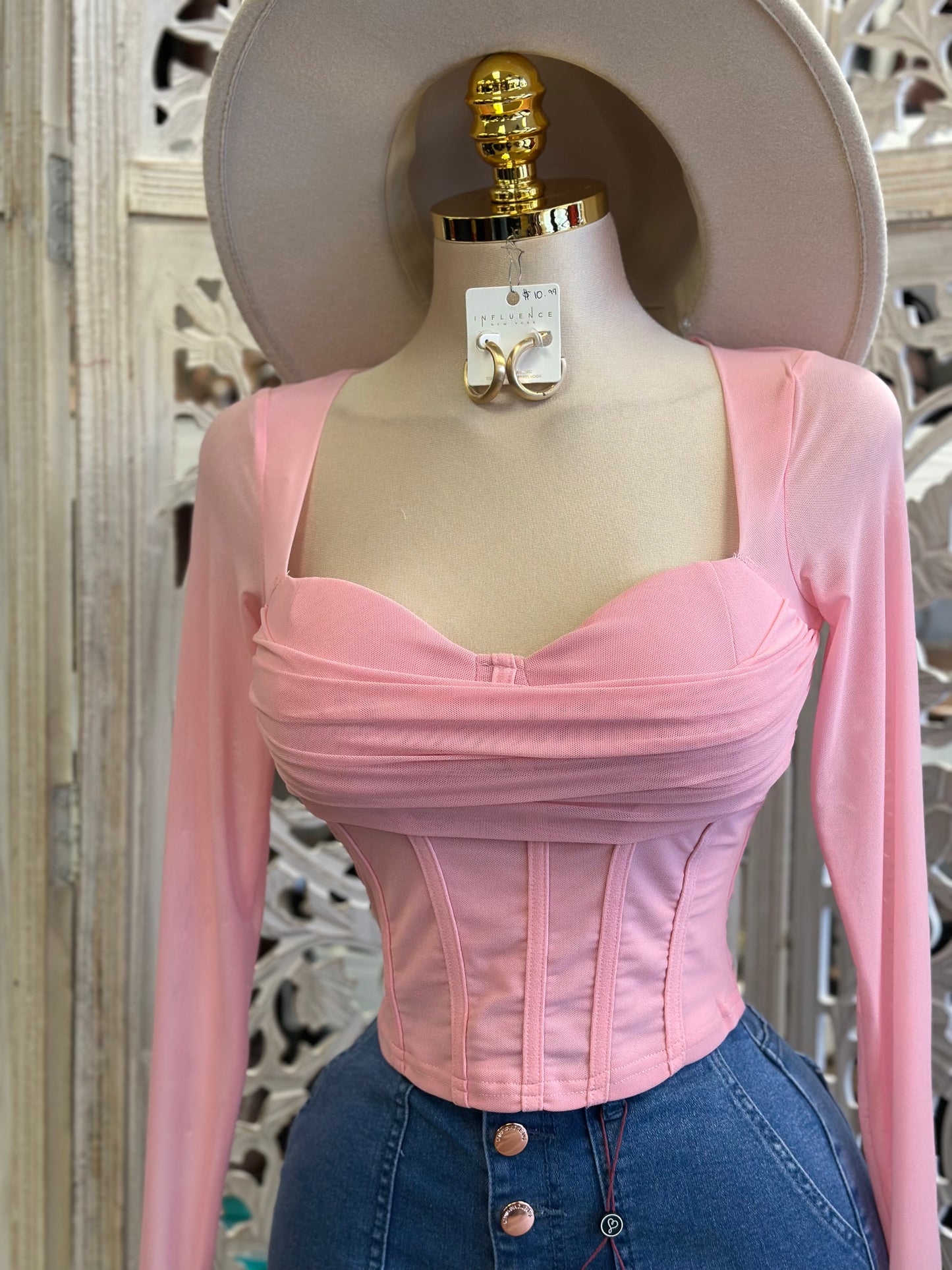 Bubble Pink Corset Cowl Neck Top- Estira, Stretchy