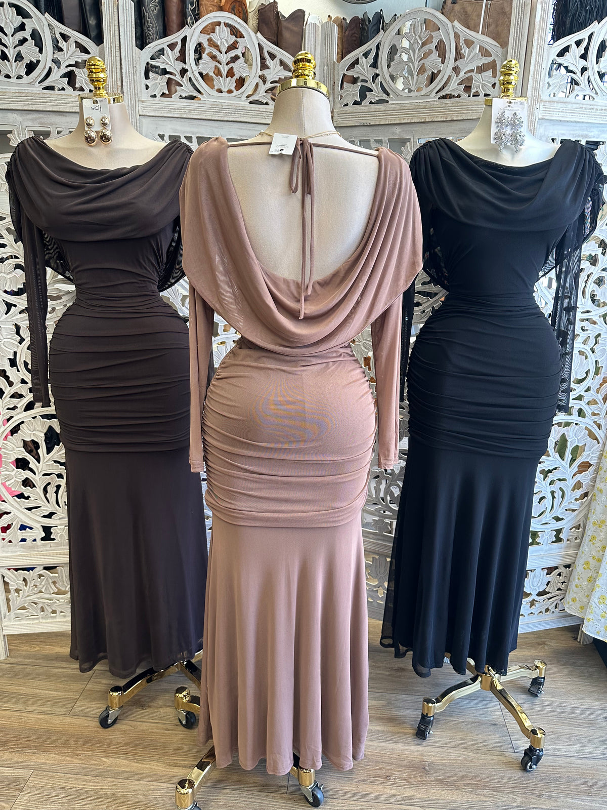 Thalia Draped Dress- Estira, Stretchy